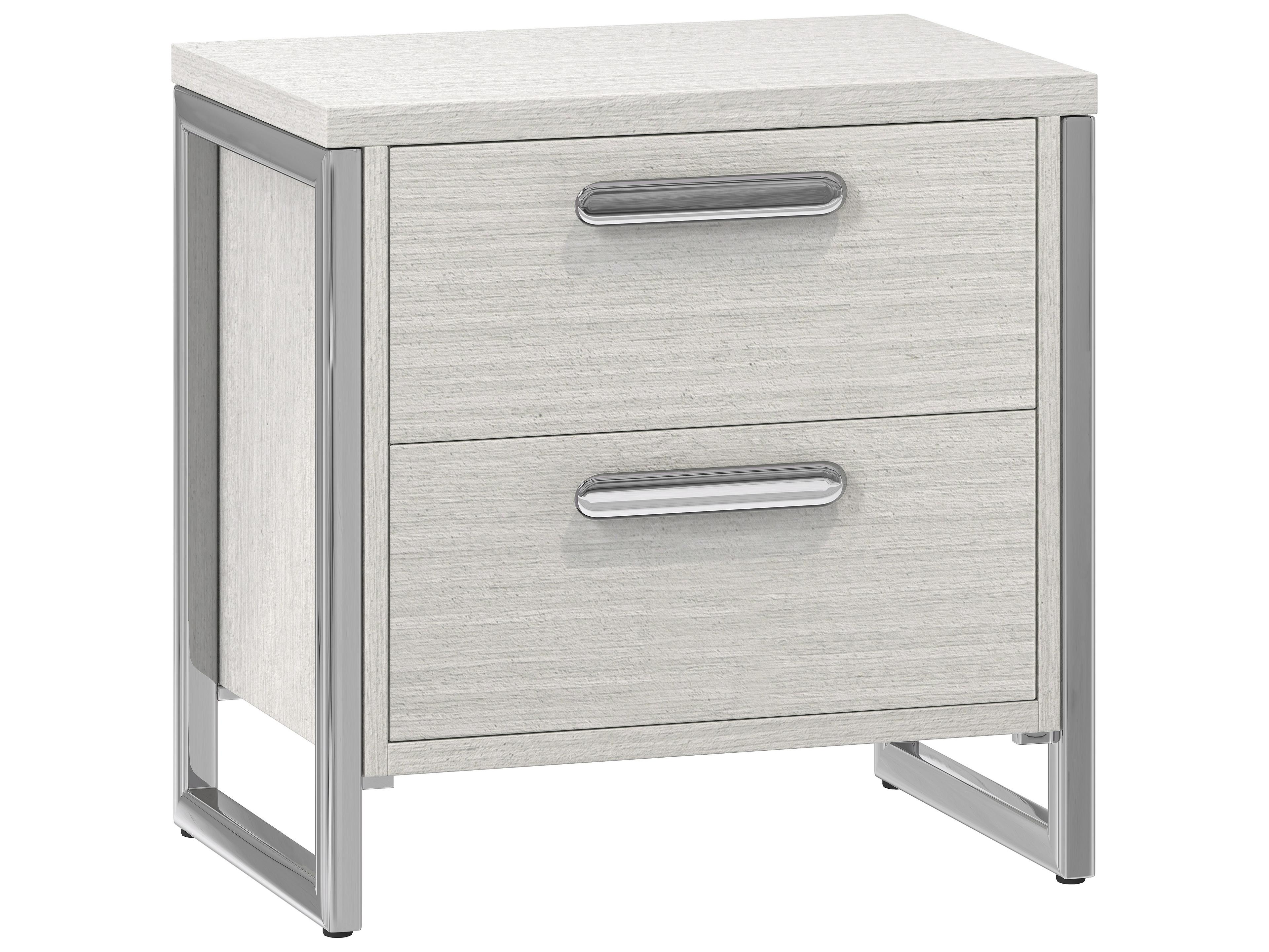Stratum 2-Drawer Ash Wood Nightstand in Mist and Polished Nickel