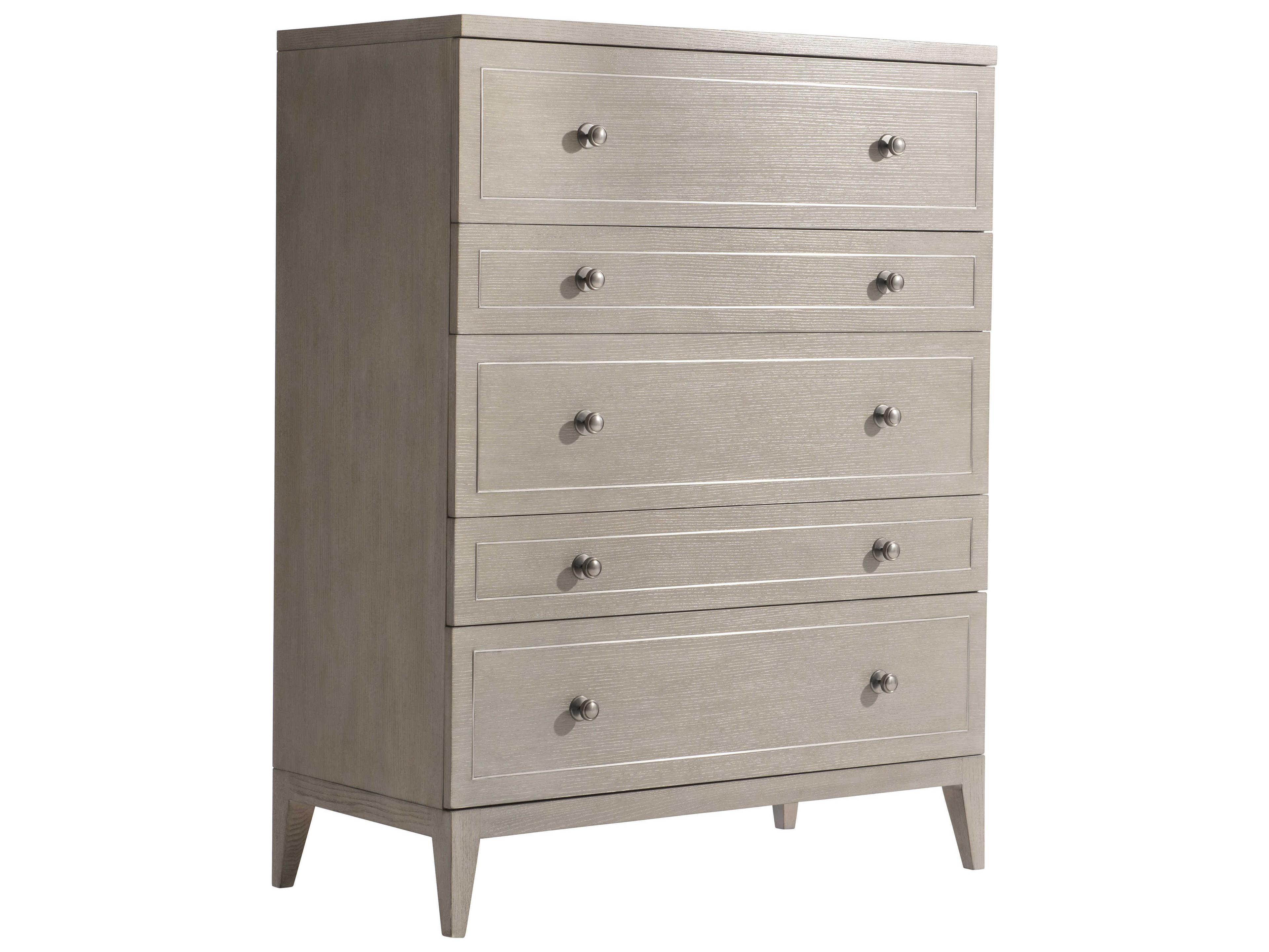 Cornelia Tall Drawer Chest Nebbia Finish Stainless Steel Inlays