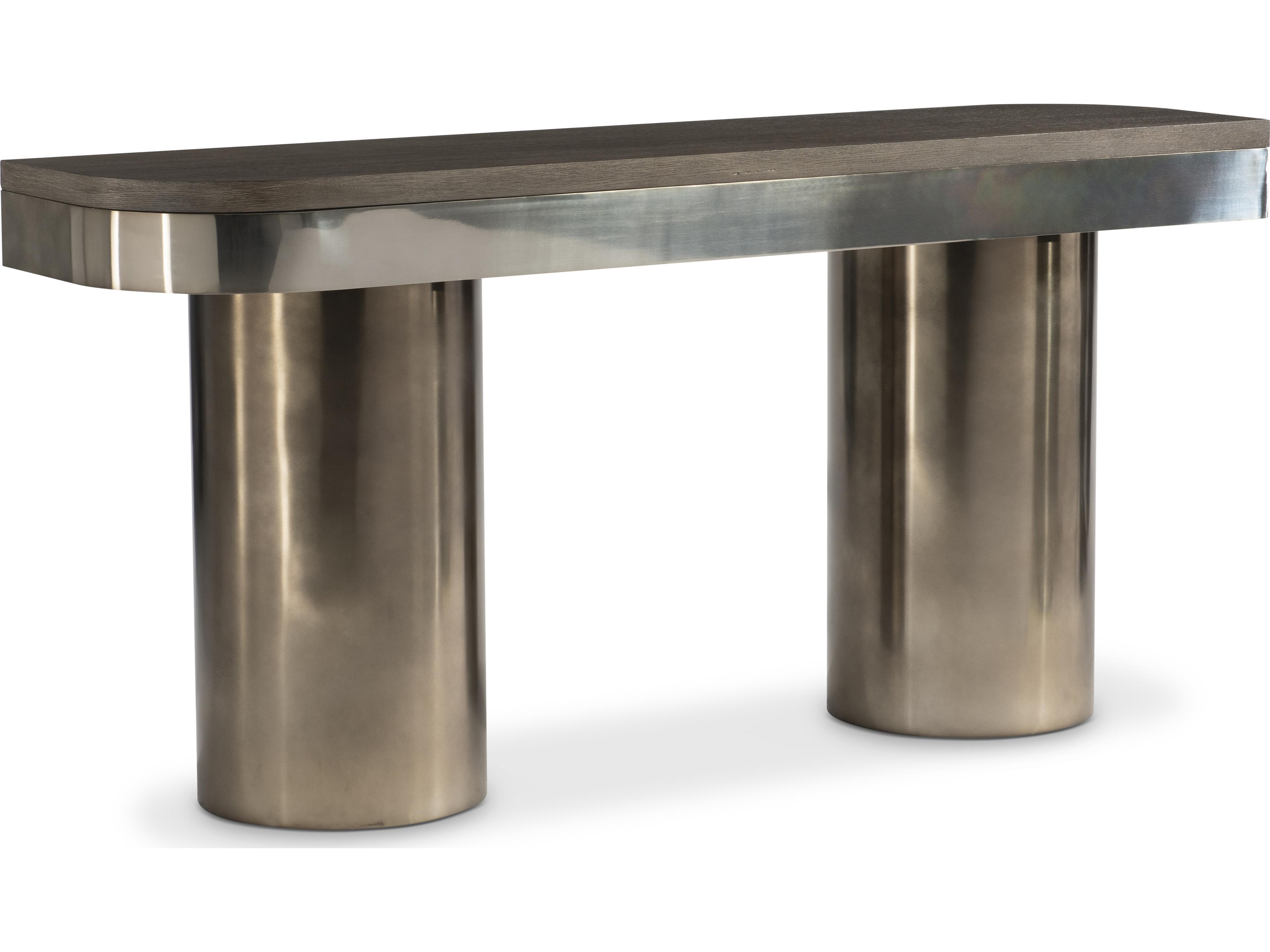 Jacopo 66-Inch Rectangle Console Table in Weathered Greige and Bronze