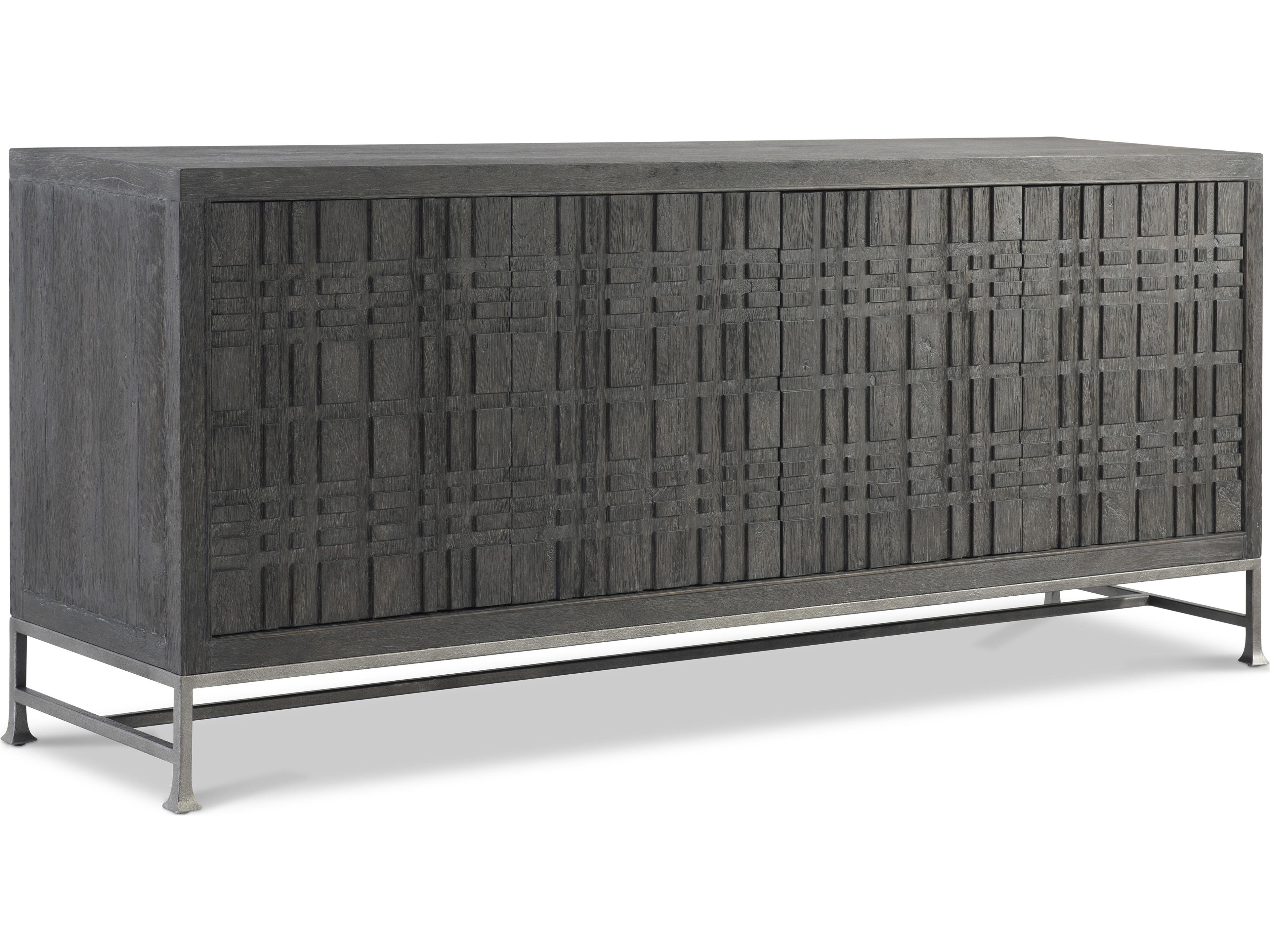 Tribeca Oak Entertainment Credenza with Geometric Pattern Doors in Tadon Finish