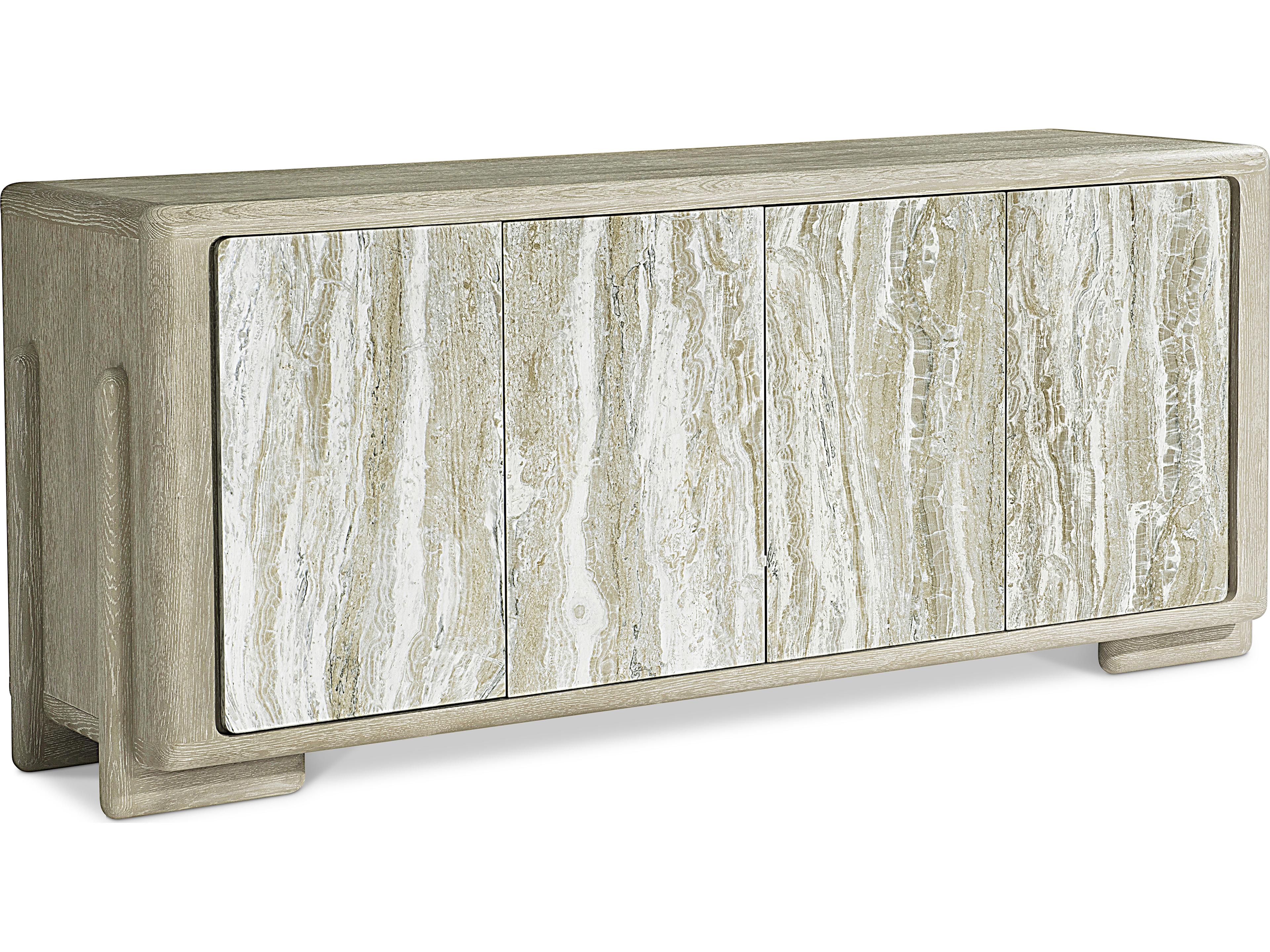 Arcadia Entertainment Credenza in Clay Wire-Brushed Oak and Kalta Faux Stone
