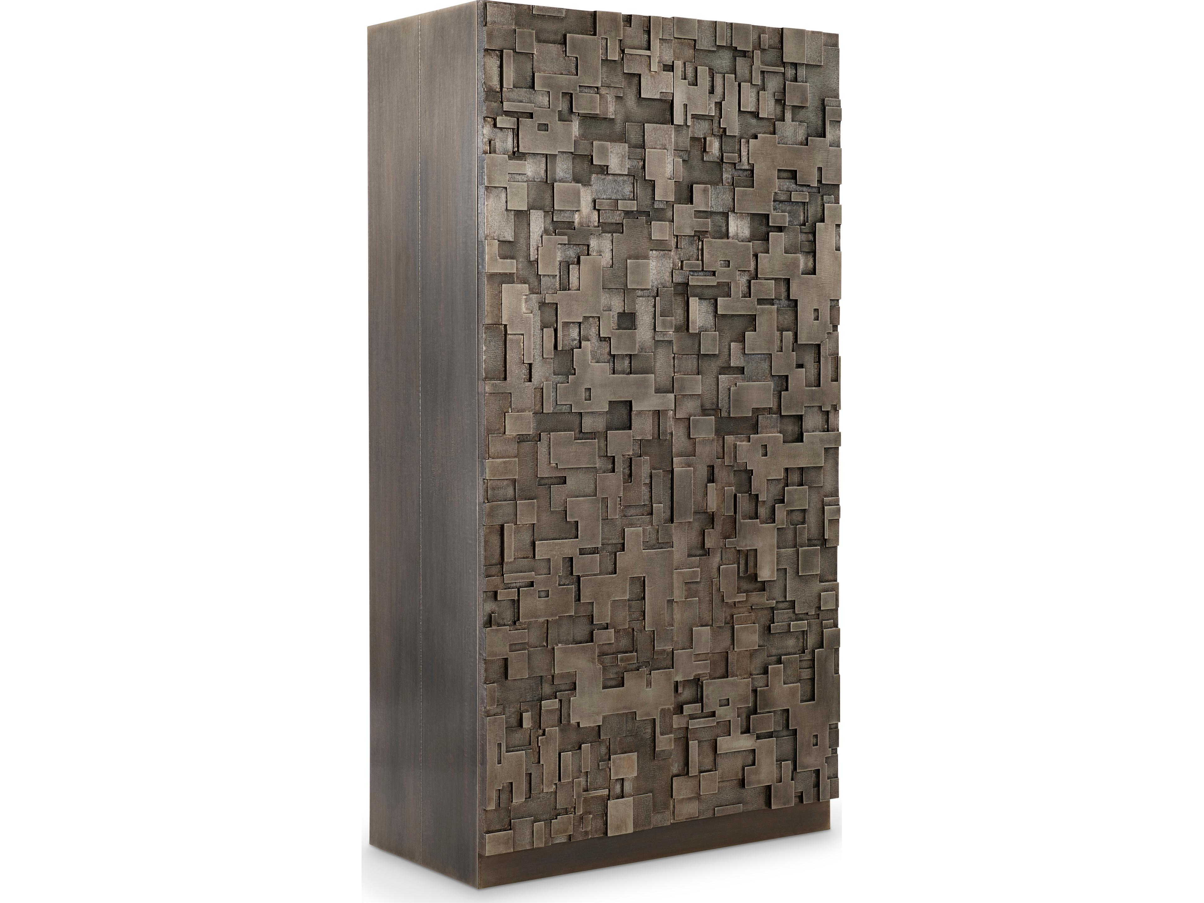 Sharaab Storage Cabinet in Antique Silver with Geometric Doors