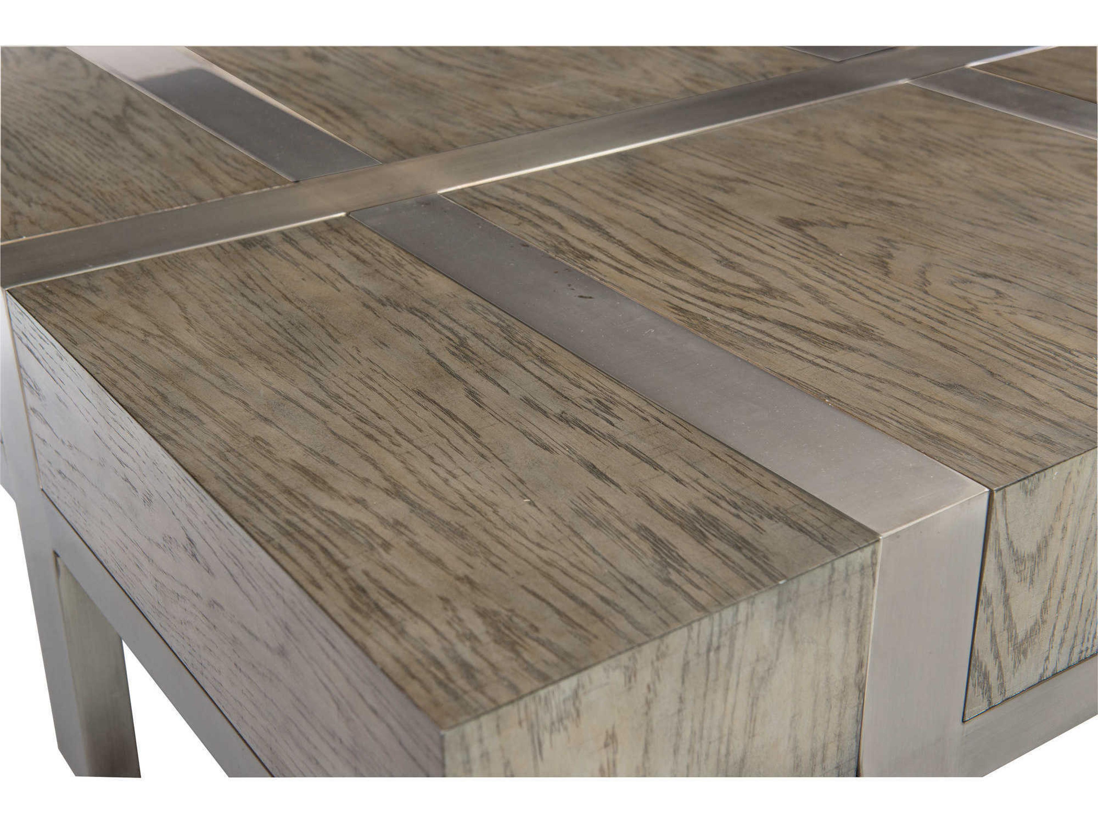 Bernhardt Interiors Casegoods Leigh Square Wood Rustic Gray Tarnished Nickel Cocktail Table