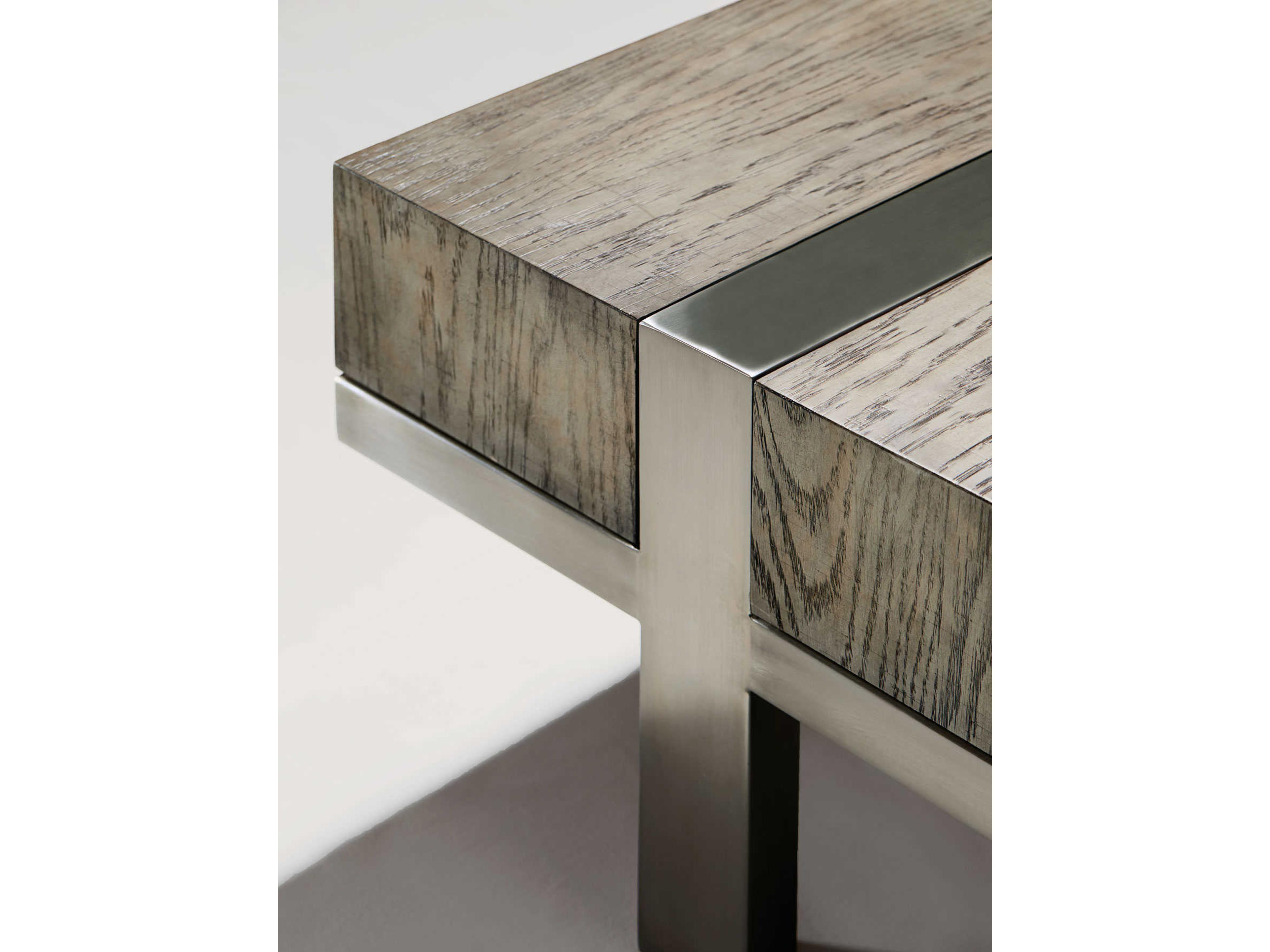 Bernhardt Interiors Casegoods Leigh Square Wood Rustic Gray Tarnished Nickel Cocktail Table