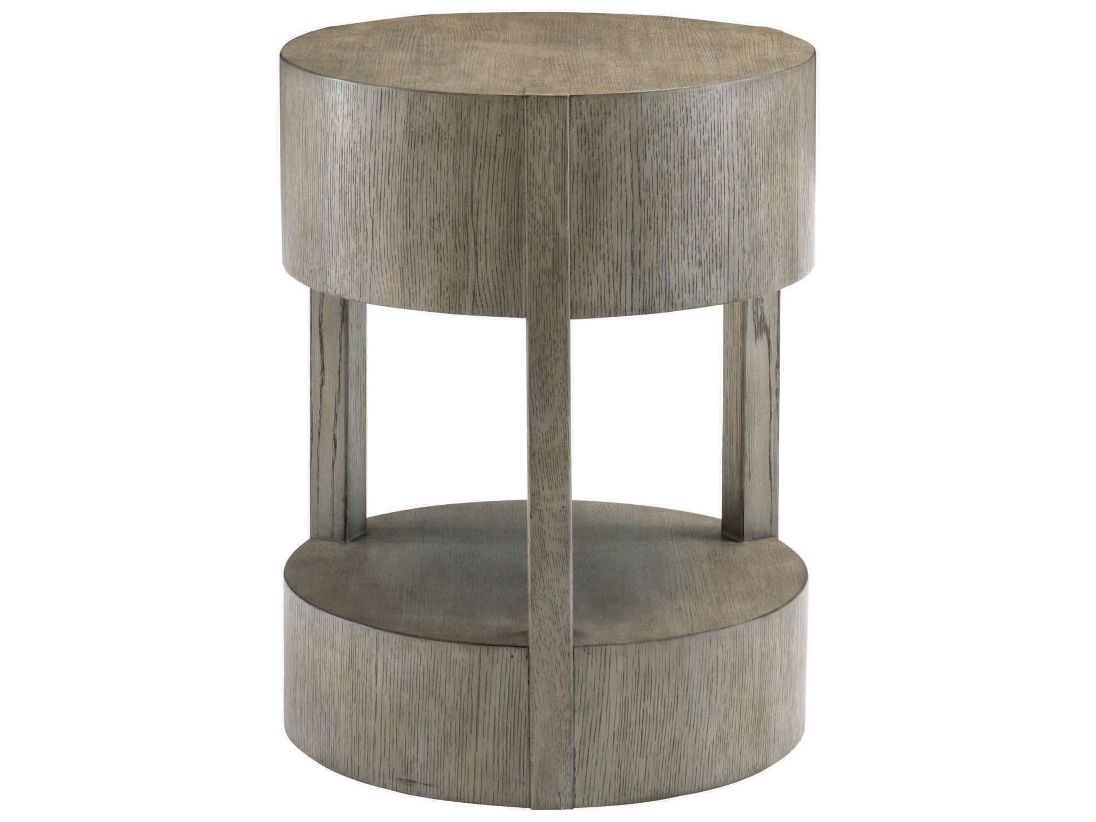 Interiors Casegoods Calder Round Wood Rustic Gray Chairside Table