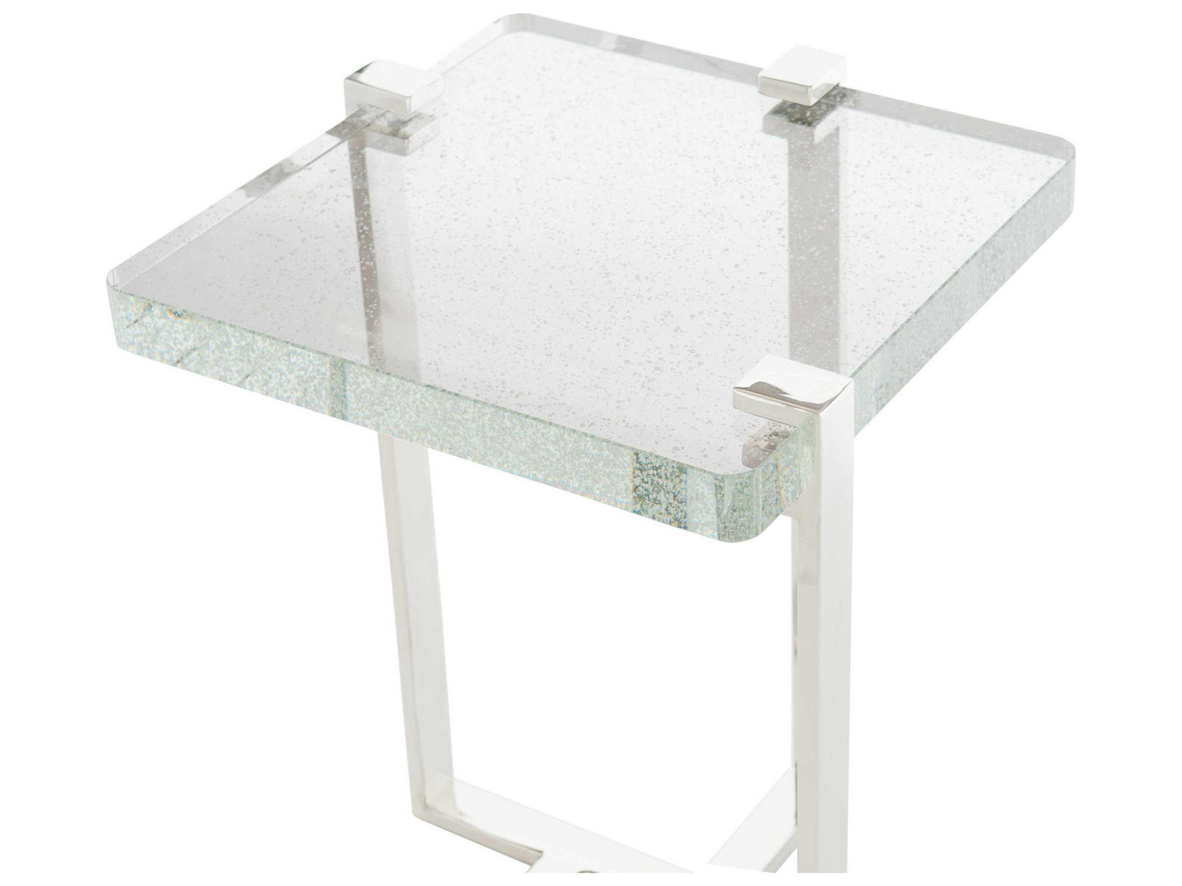 Bernhardt Interiors Casegoods Mott Rectangular Glass Silver Clear End Table
