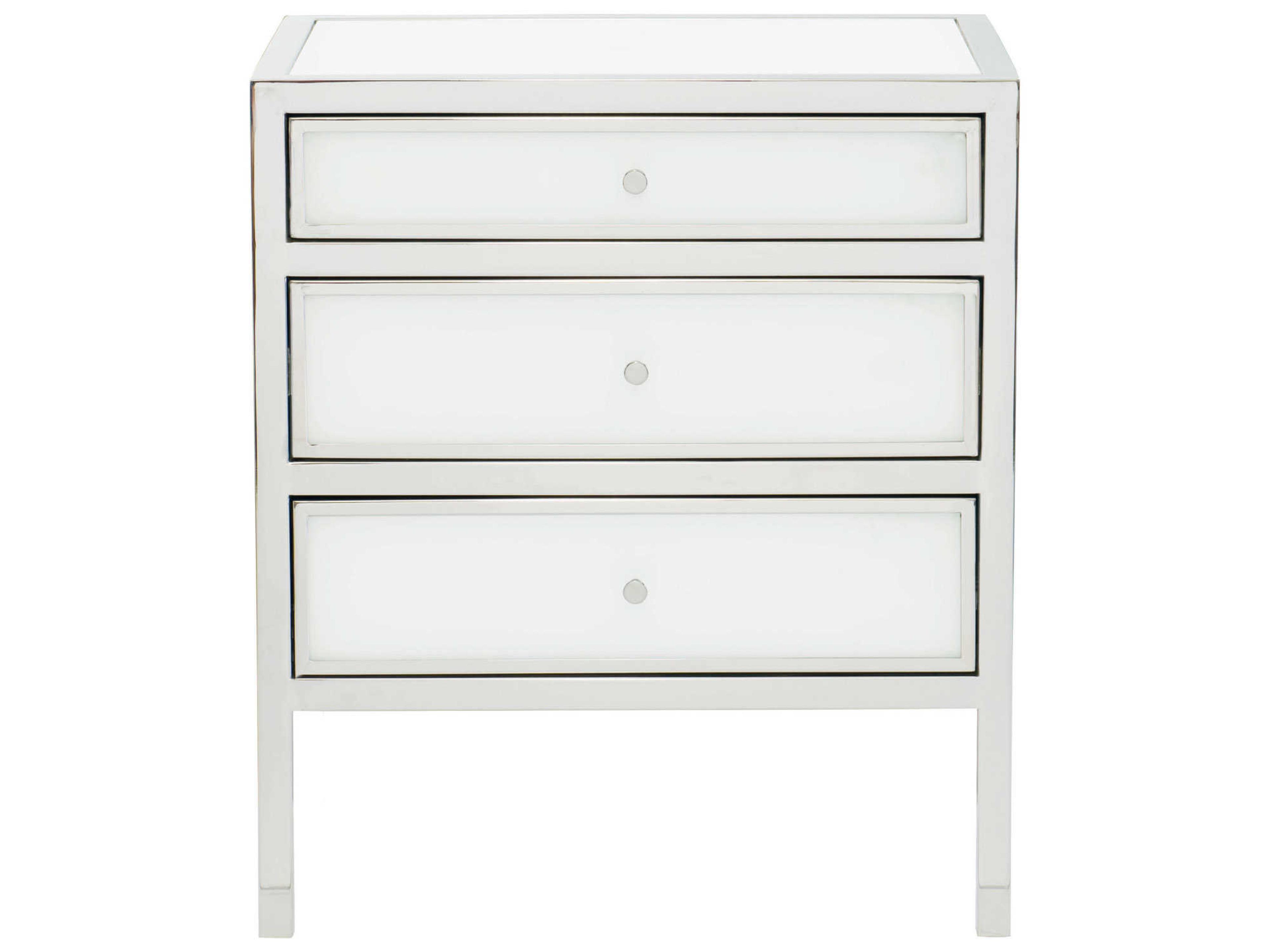 Blanca 3 Drawer Snow Glass and Stainless Steel Nightstand
