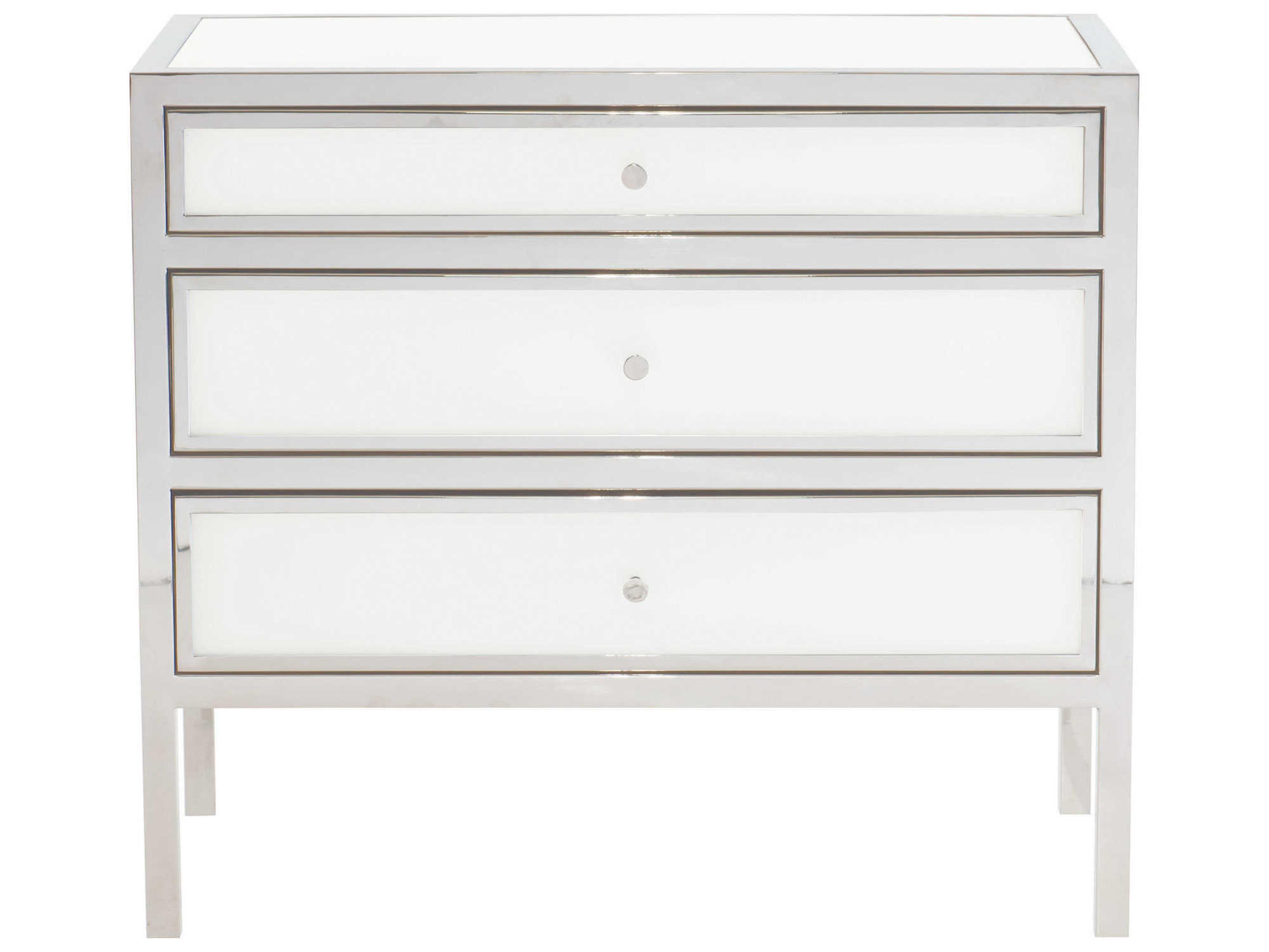 Blanca 3 Drawer Snow Glass and Stainless Steel Nightstand