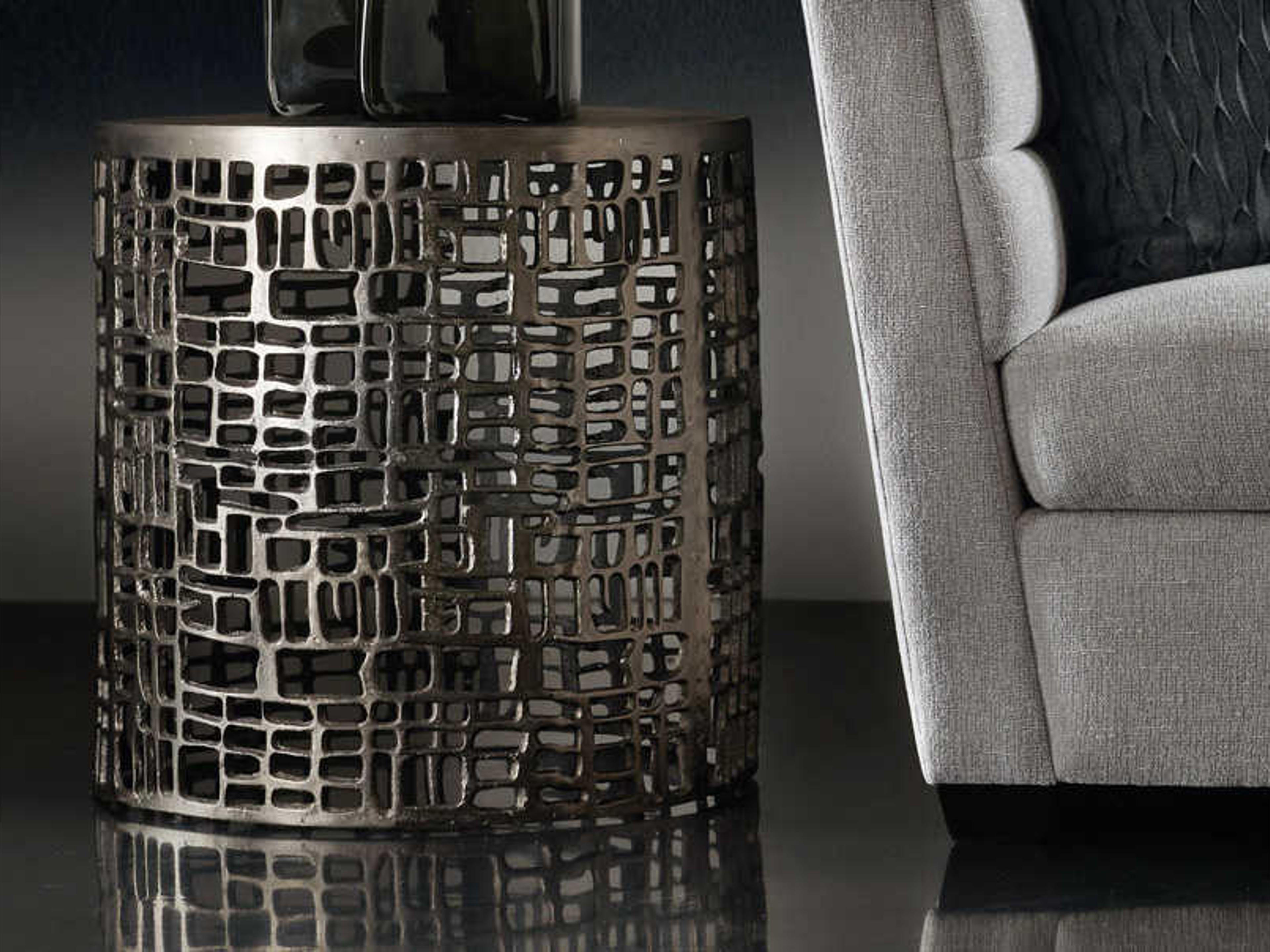 Bernhardt Interiors Aaron Round Metal Graphite End Table