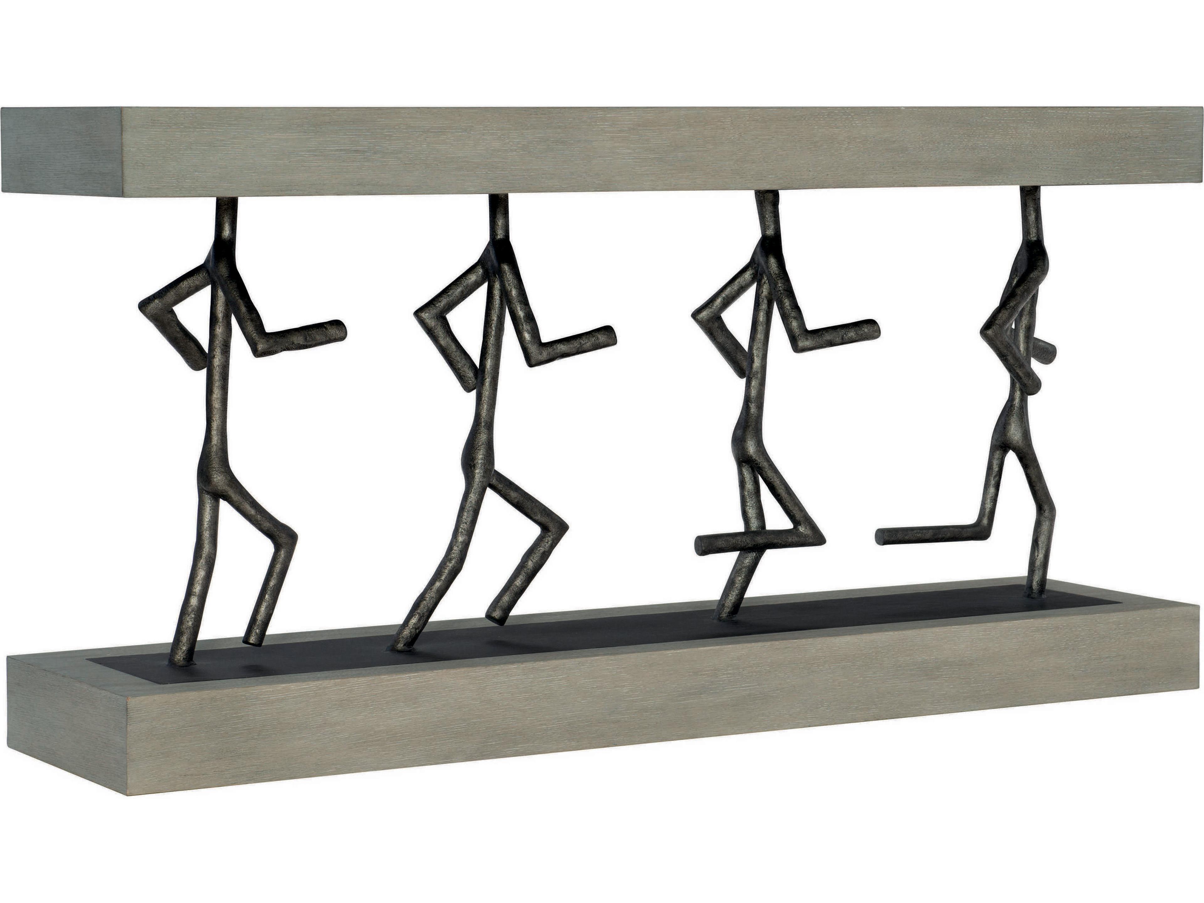 Theo Rectangular Wood Cerused Greige Black Console Table