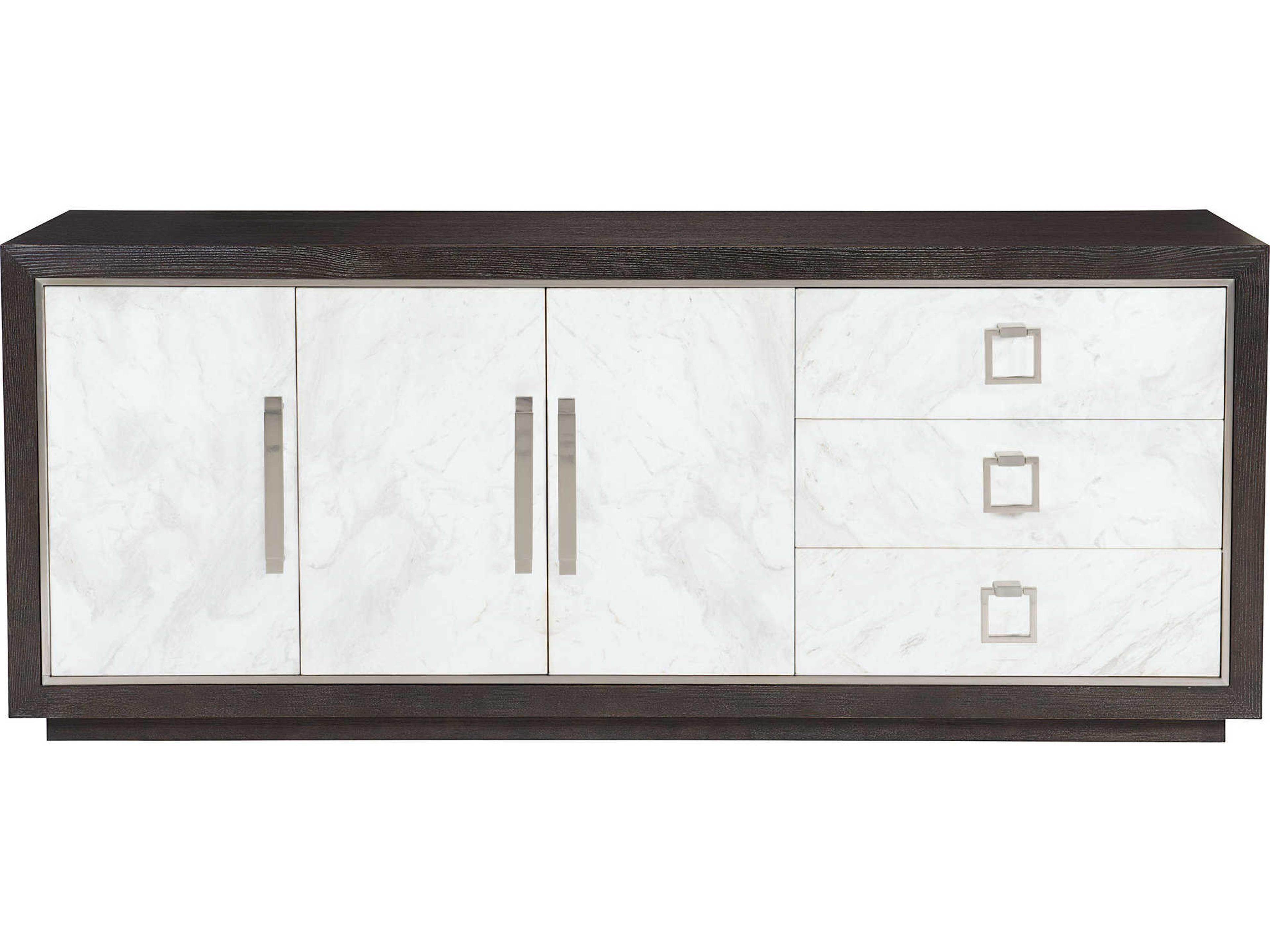 Decorage 84" Ash Wood Cerused Mink Silver Mist Snowflake Marble Laminate Buffet