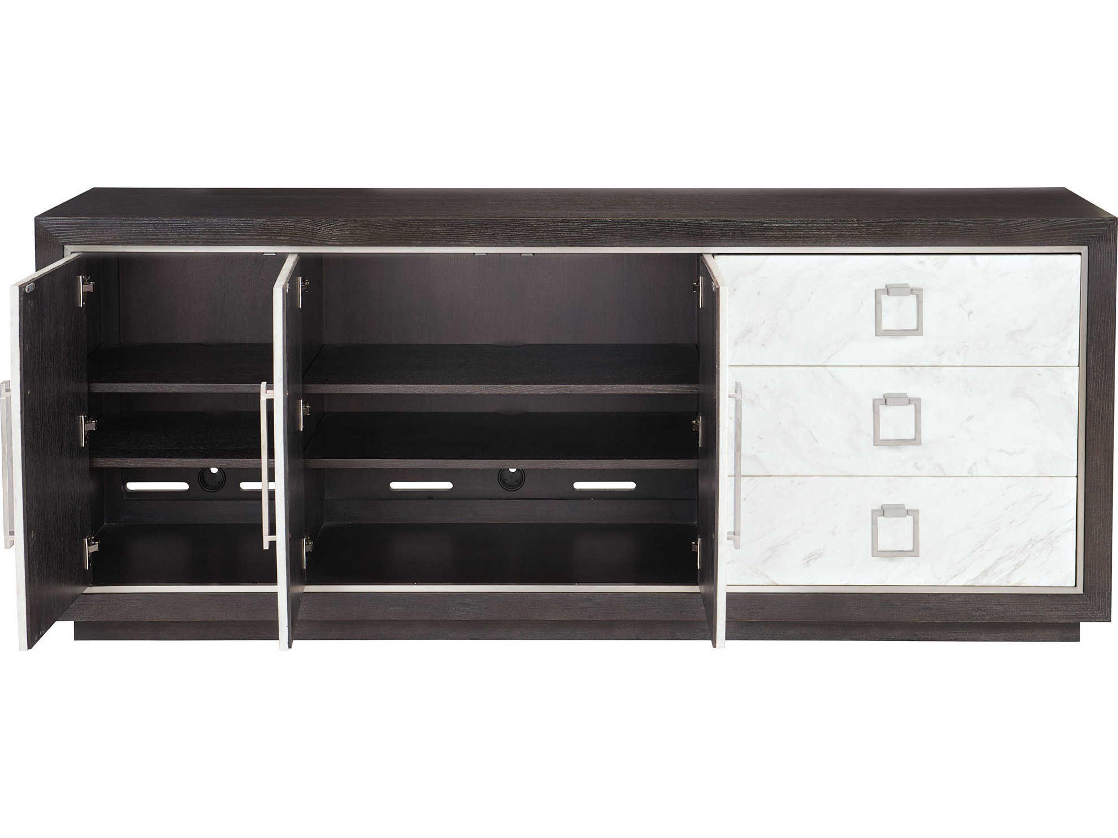 Bernhardt Decorage 84" Ash Wood Cerused Mink Silver Mist Snowflake Marble Laminate Buffet