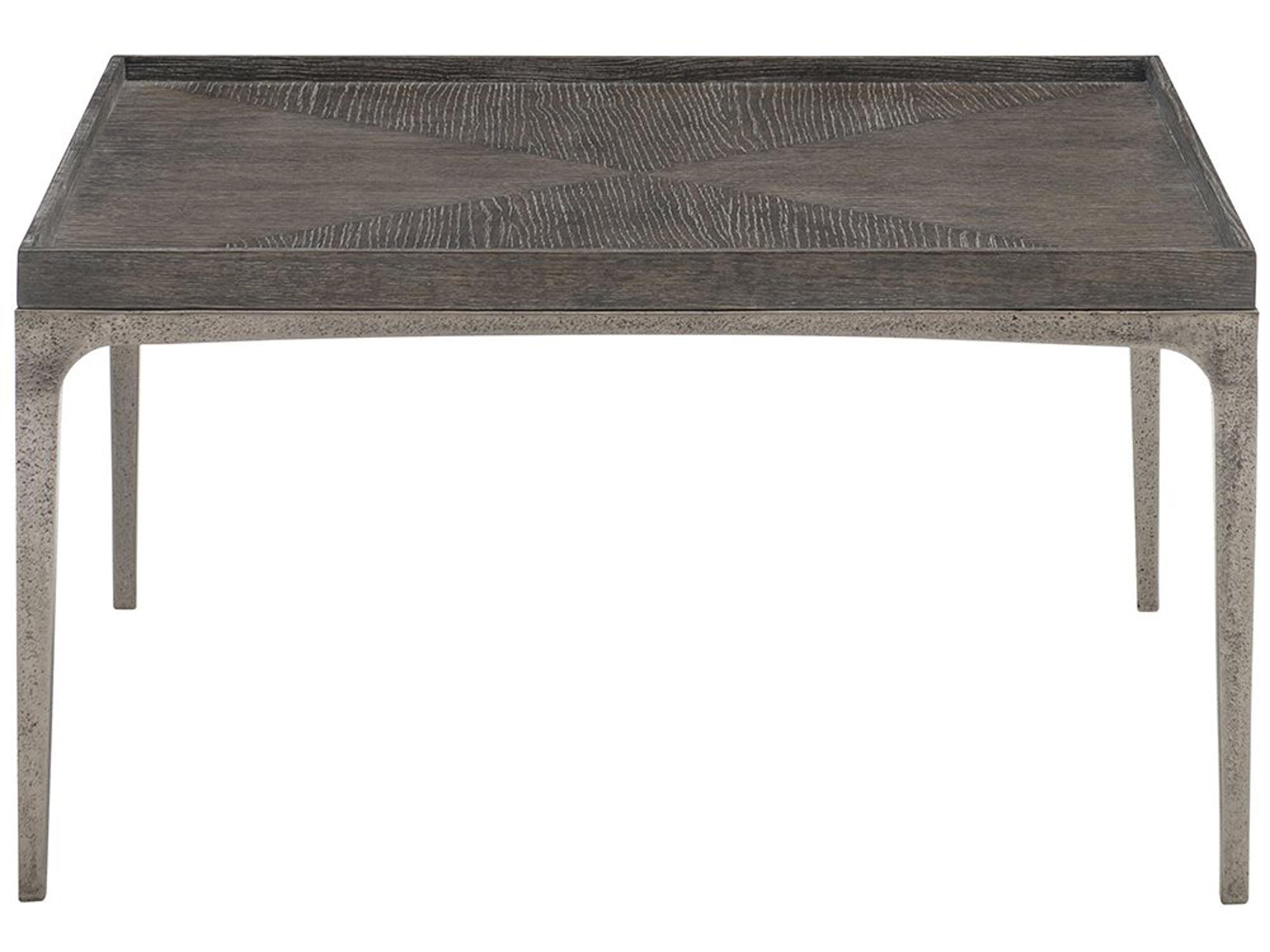 Strata Square Wood Cerused Charcoal Textured Graphite Metal Cocktail Table