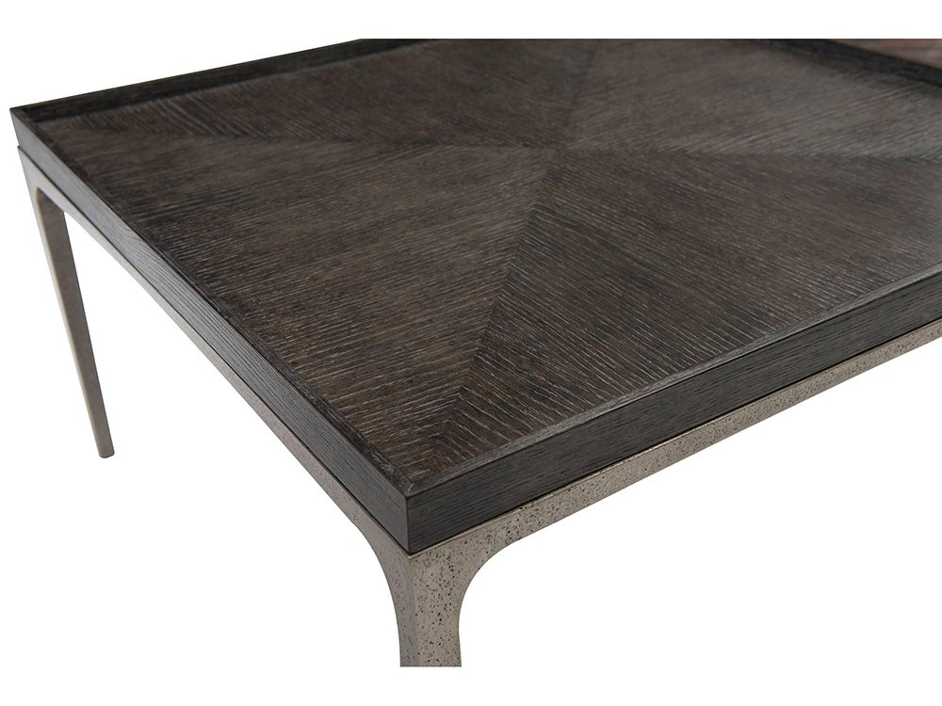 Bernhardt Strata Square Wood Cerused Charcoal Textured Graphite Metal Cocktail Table