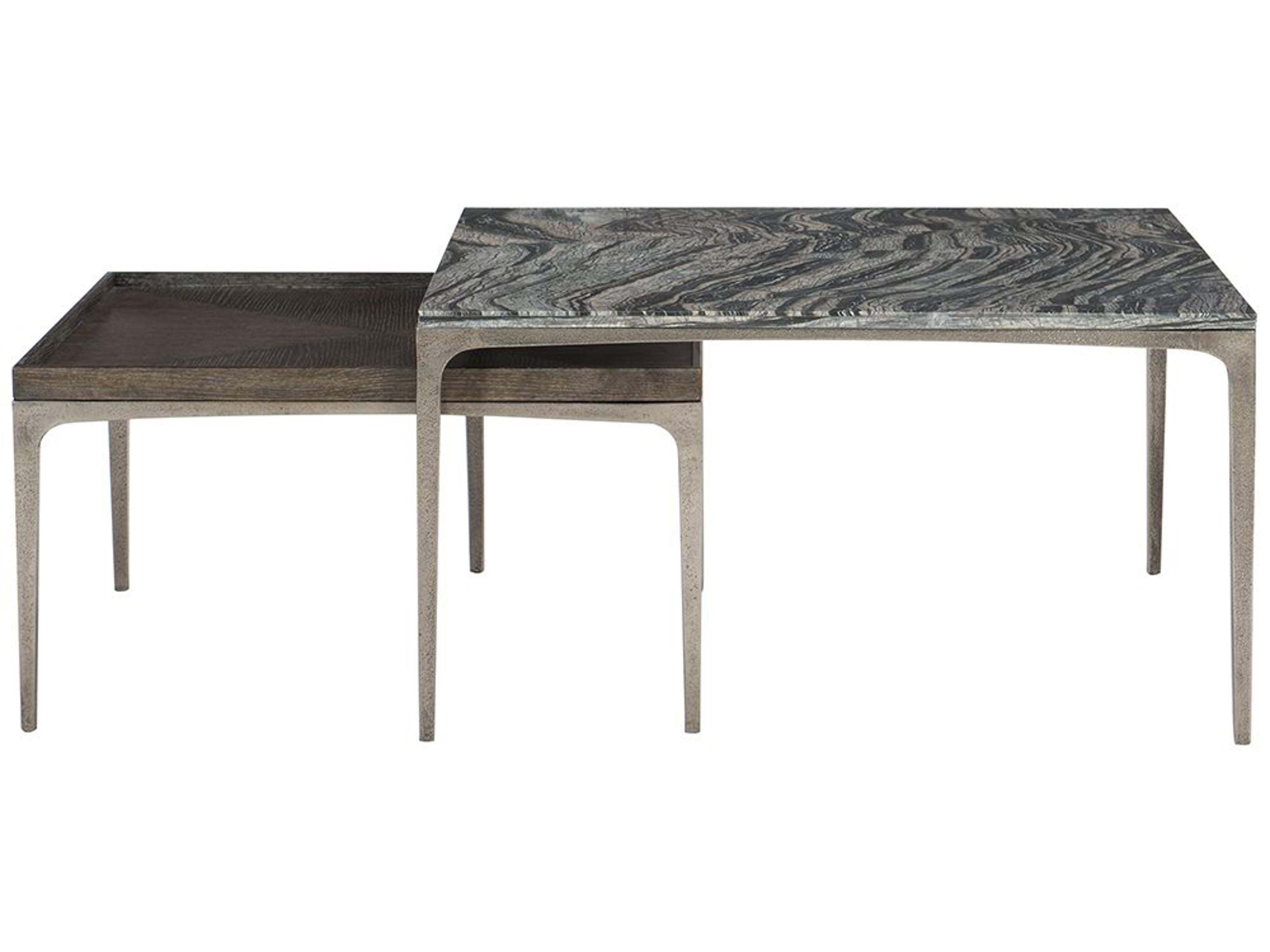 Bernhardt Strata Square Wood Cerused Charcoal Textured Graphite Metal Cocktail Table
