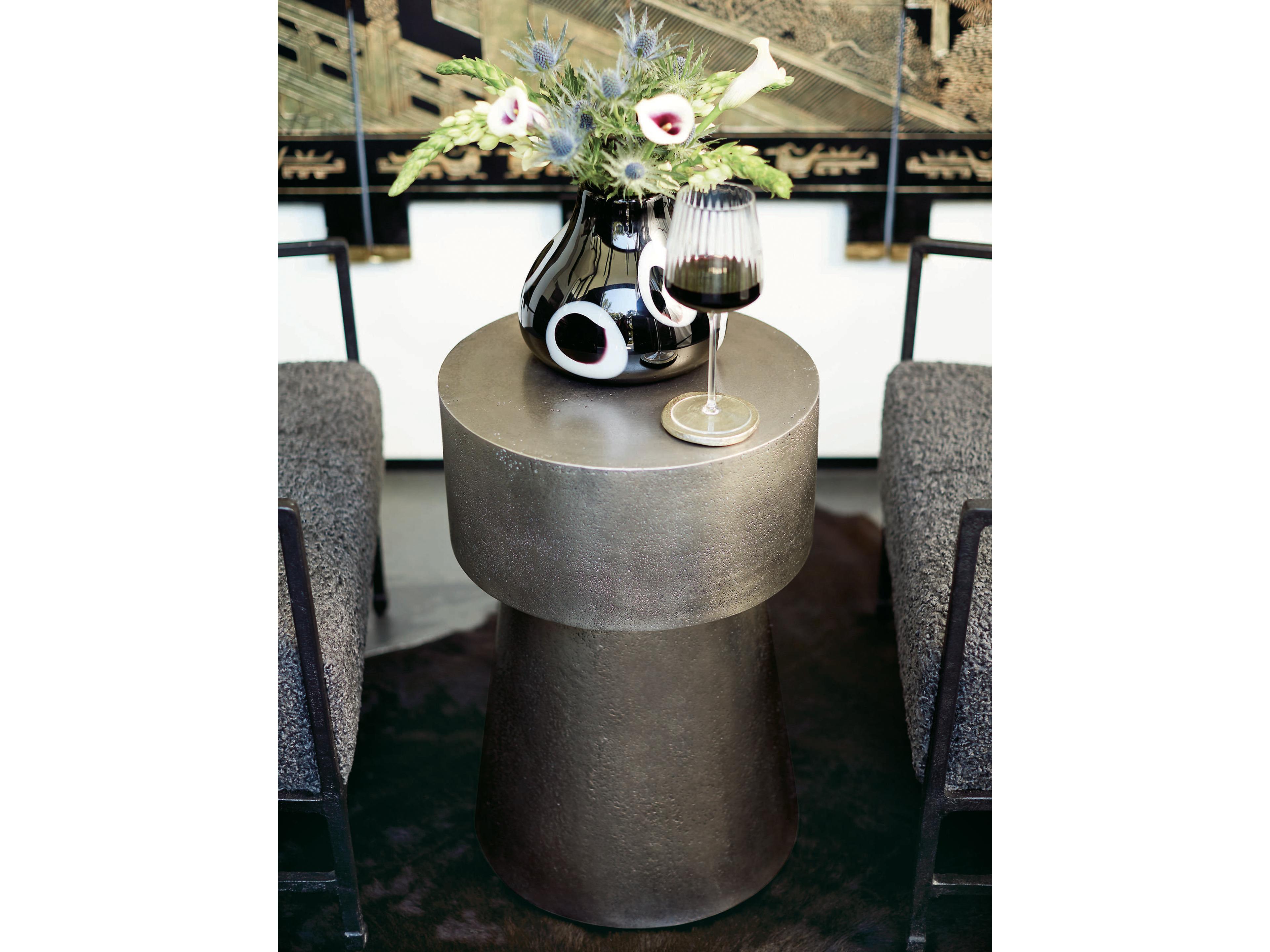 Bernhardt Linea Round Textured Graphite Metal Chairside Table