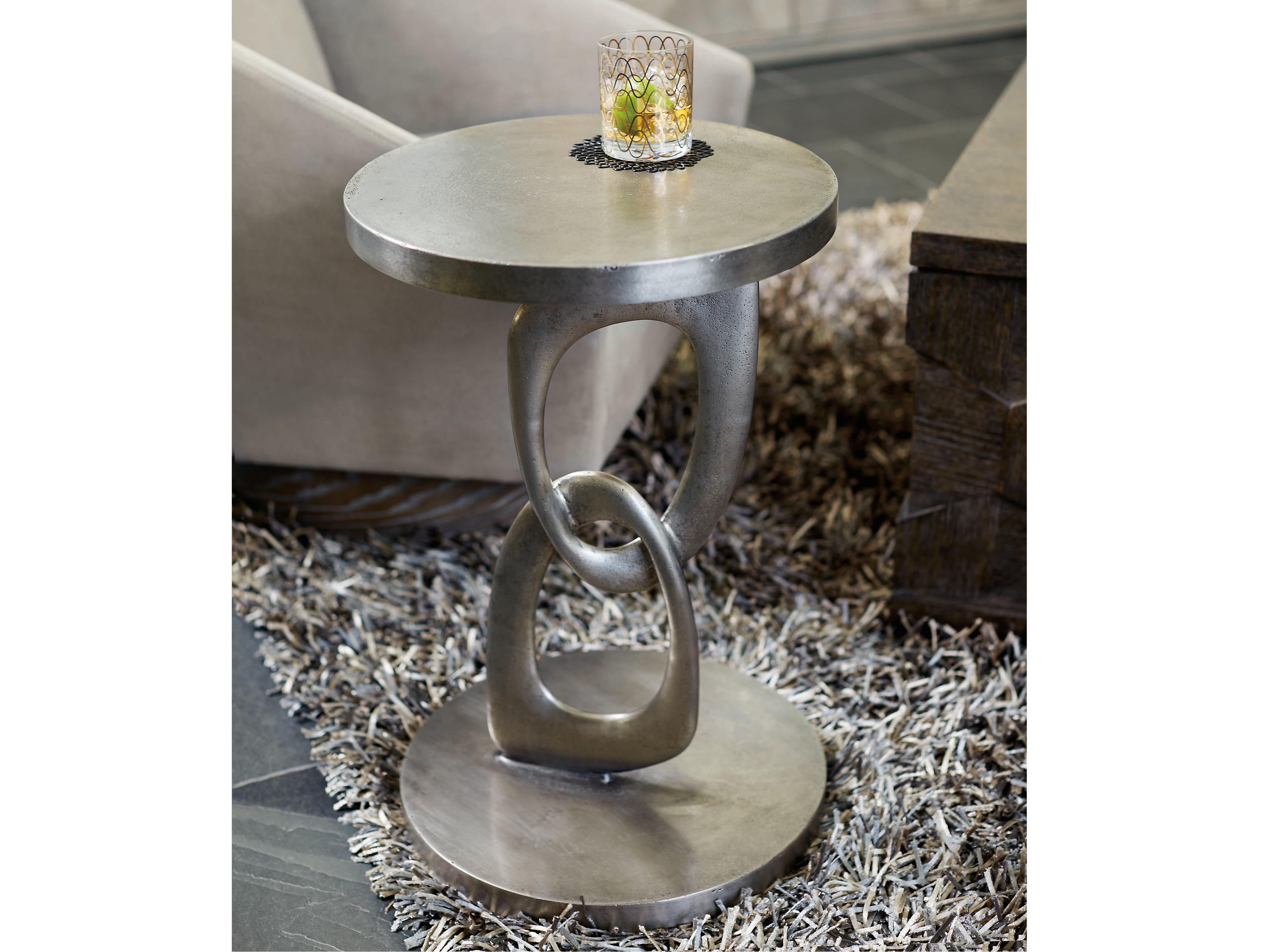 Bernhardt Linea Round Textured Graphite Metal Chairside Table