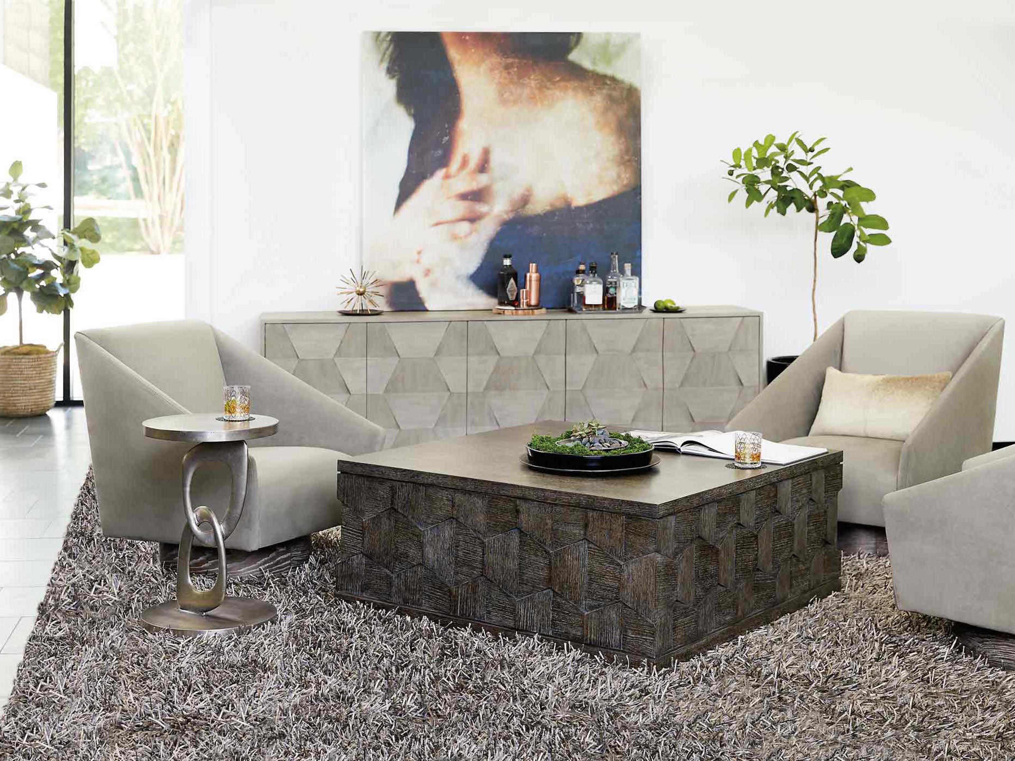 Bernhardt Linea Round Textured Graphite Metal Chairside Table