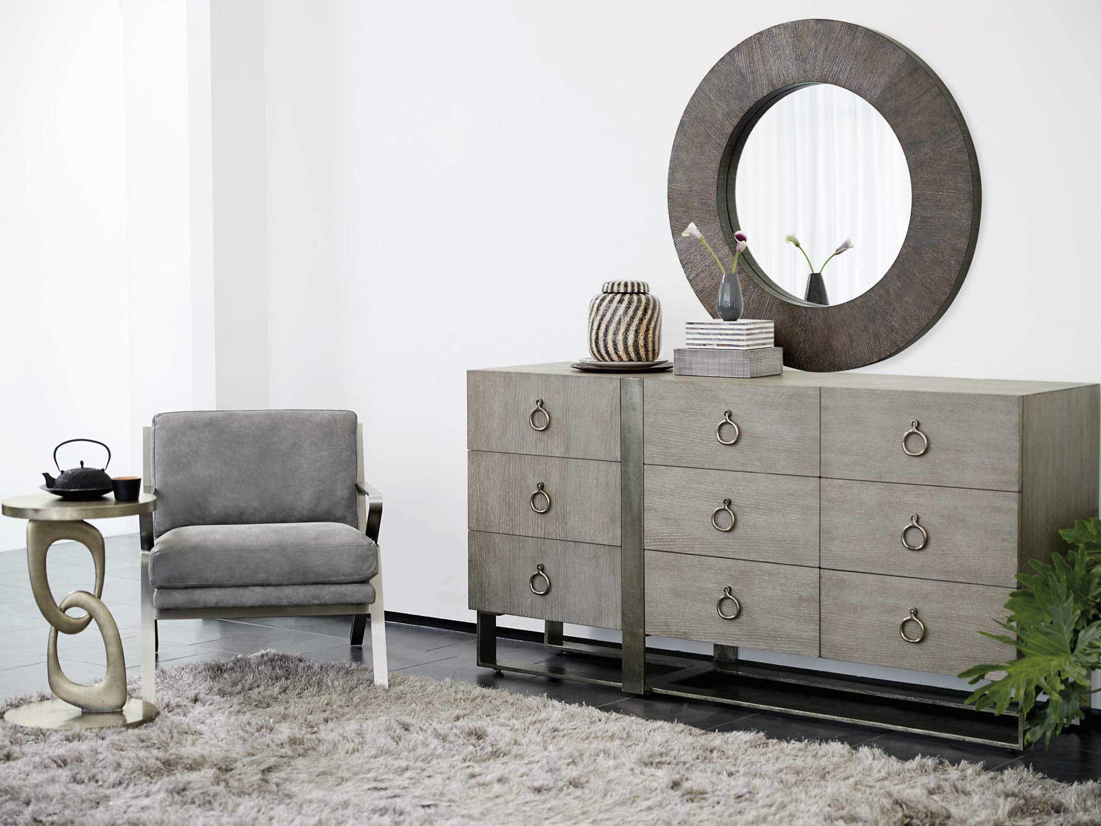 Bernhardt Linea Round Textured Graphite Metal Chairside Table