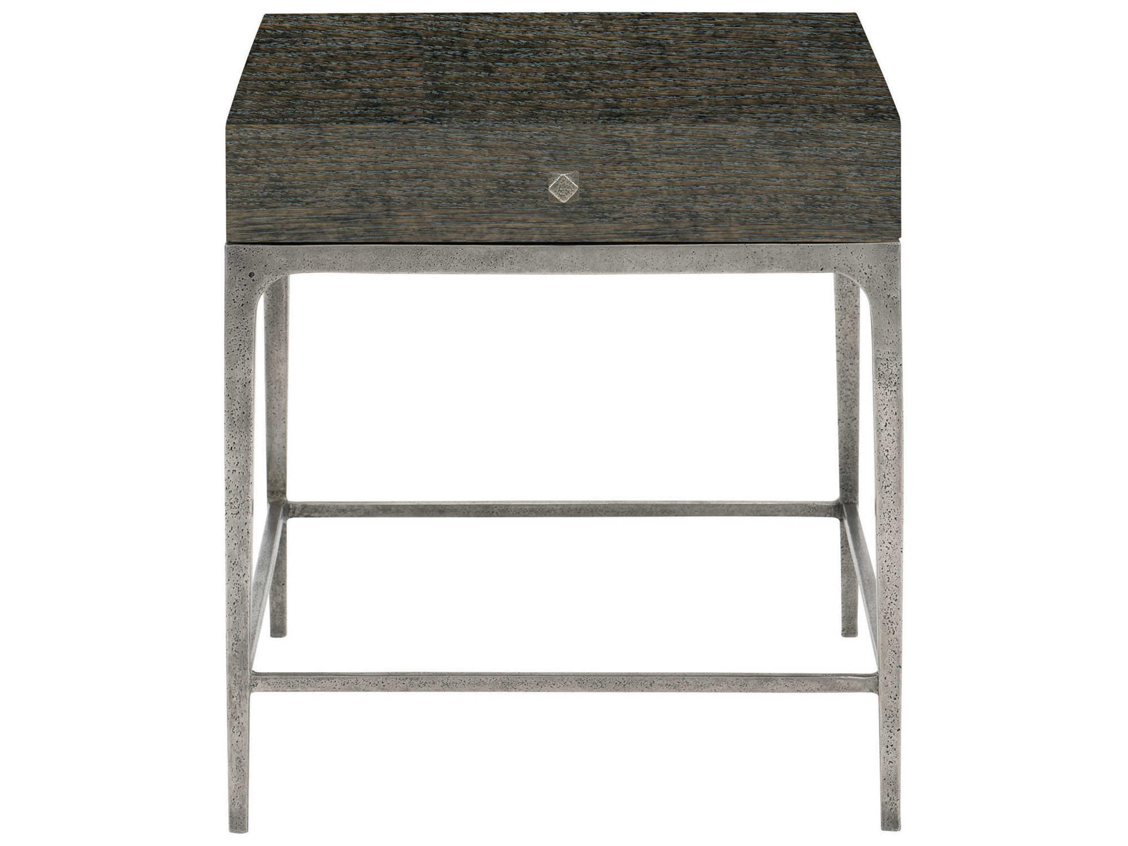 Bernhardt Linea Rectangular Wood Cerused Charcoal Textured Graphite Metal End Table