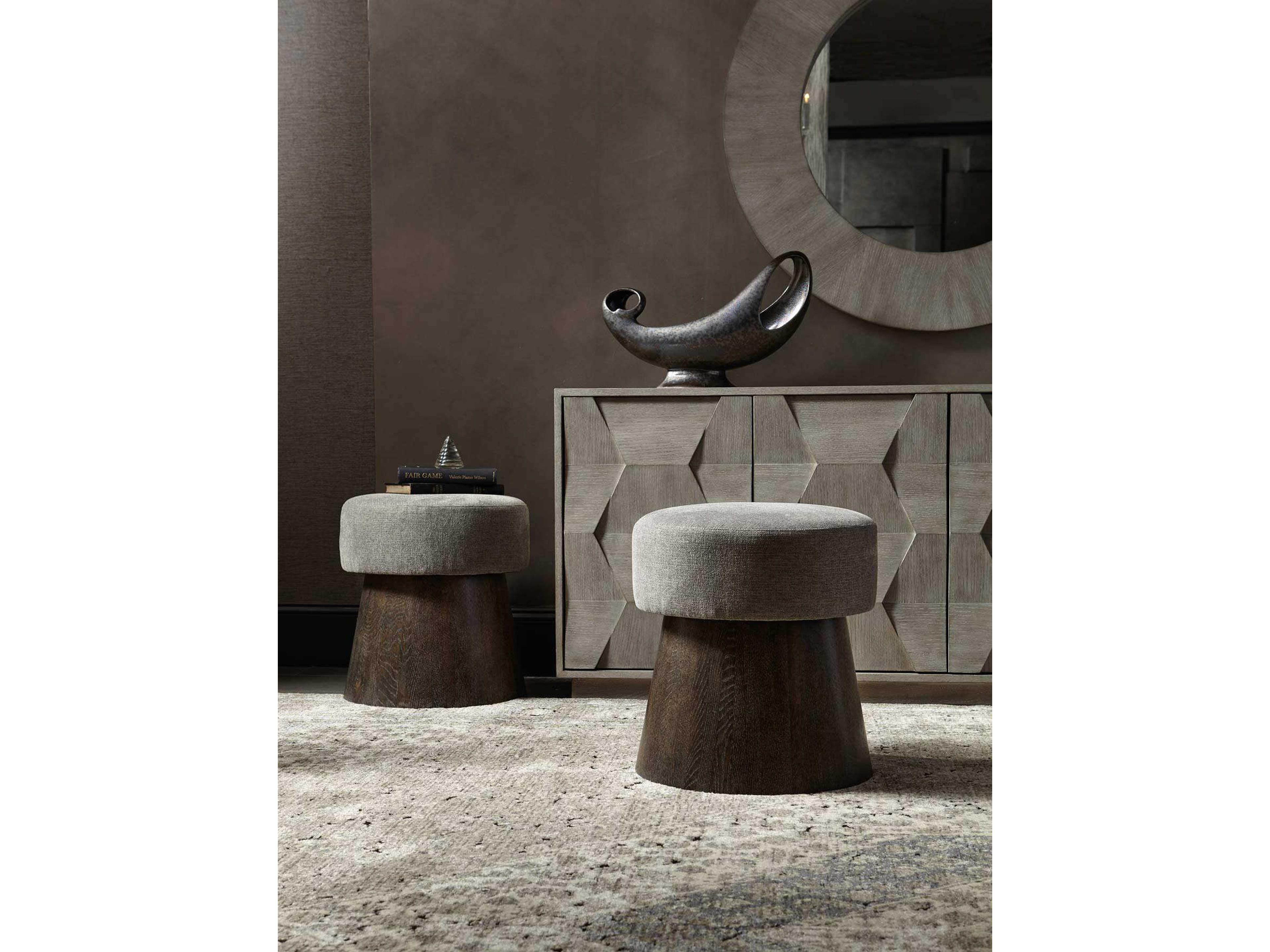 Bernhardt Linea Cerused Charcoal Gray Upholstered Accent Stool