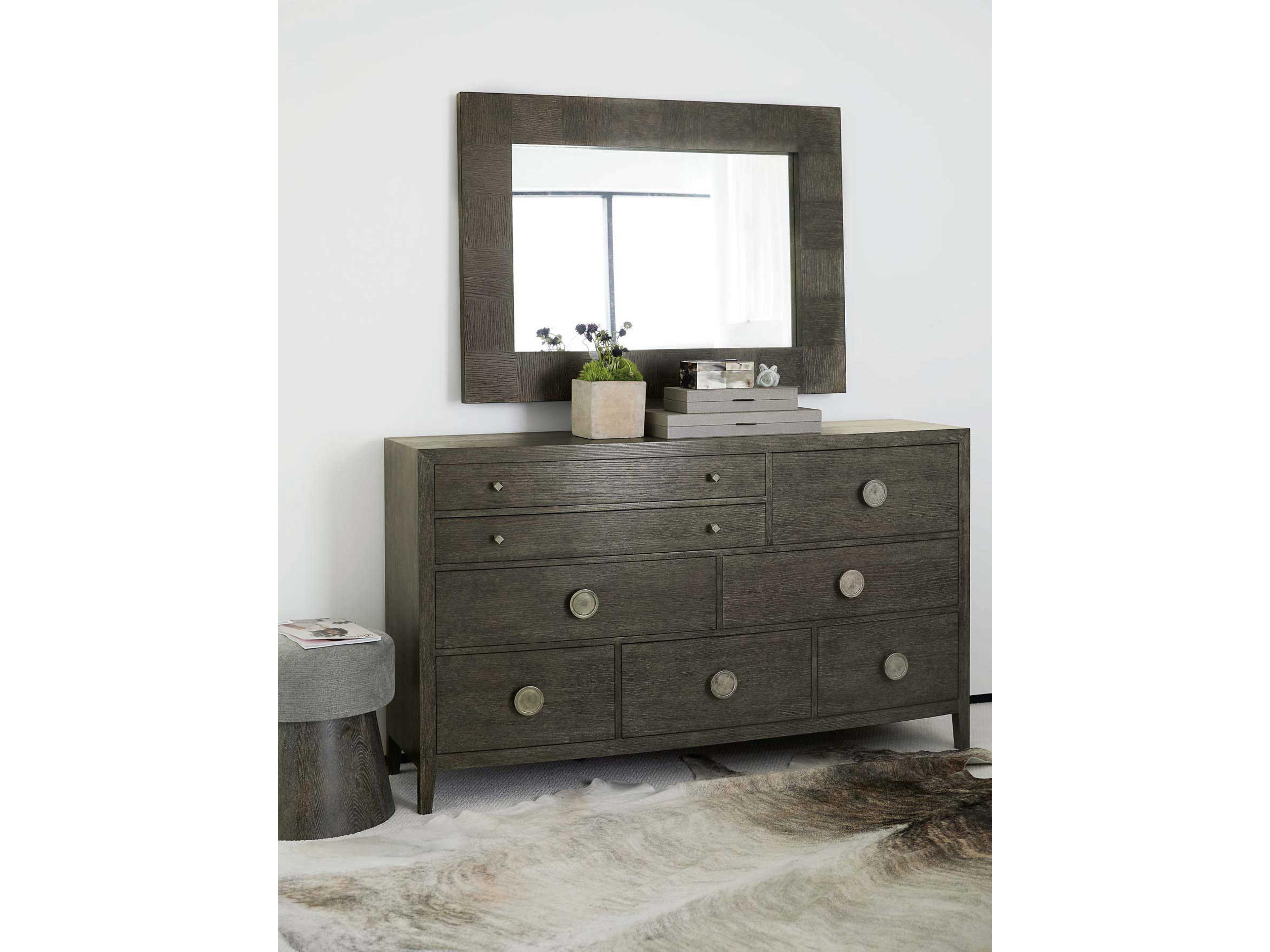 Bernhardt Linea Cerused Charcoal Gray Upholstered Accent Stool