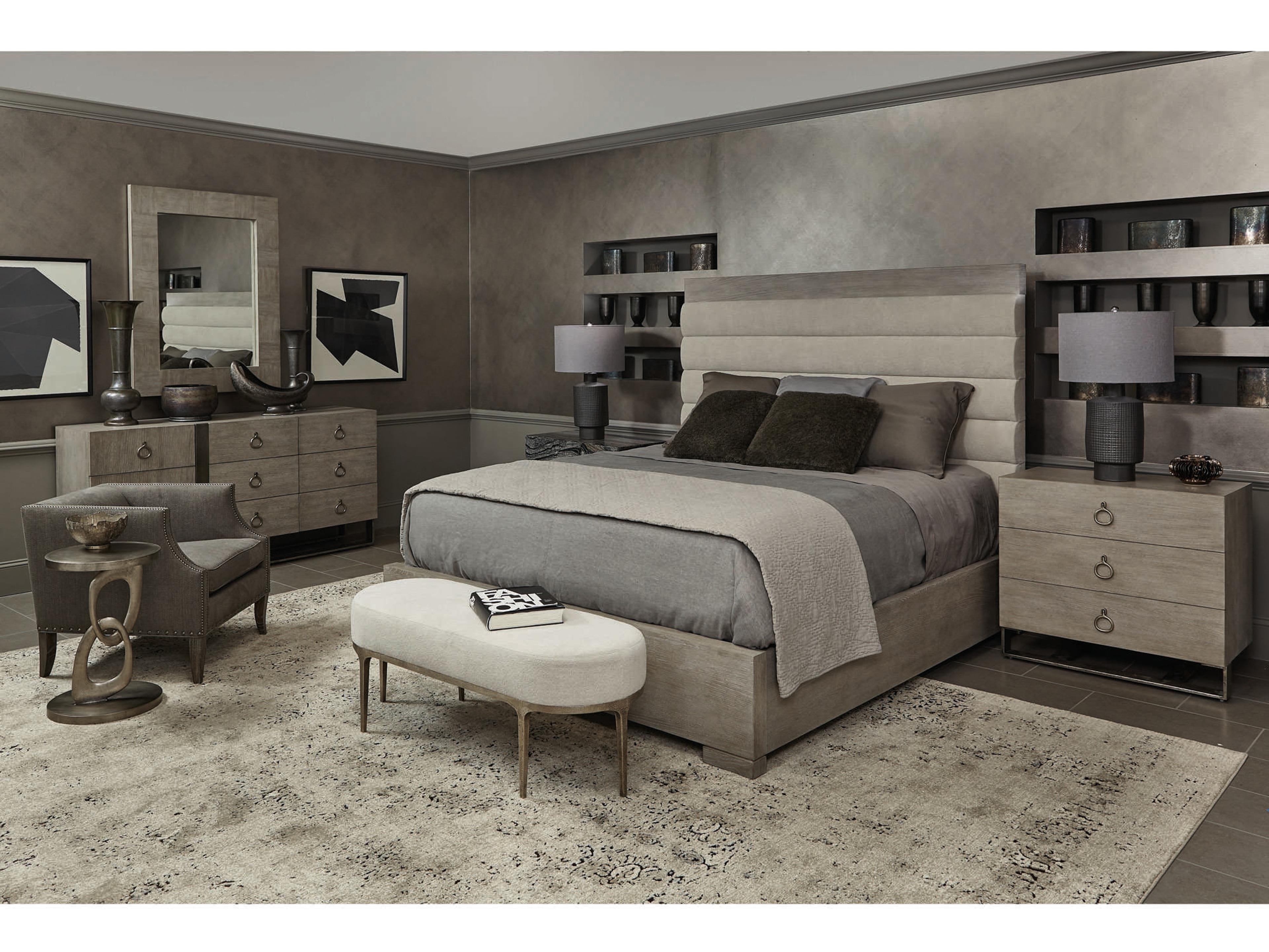 Bernhardt Linea Textured Graphite Metal Gray Upholstered Accent Bench