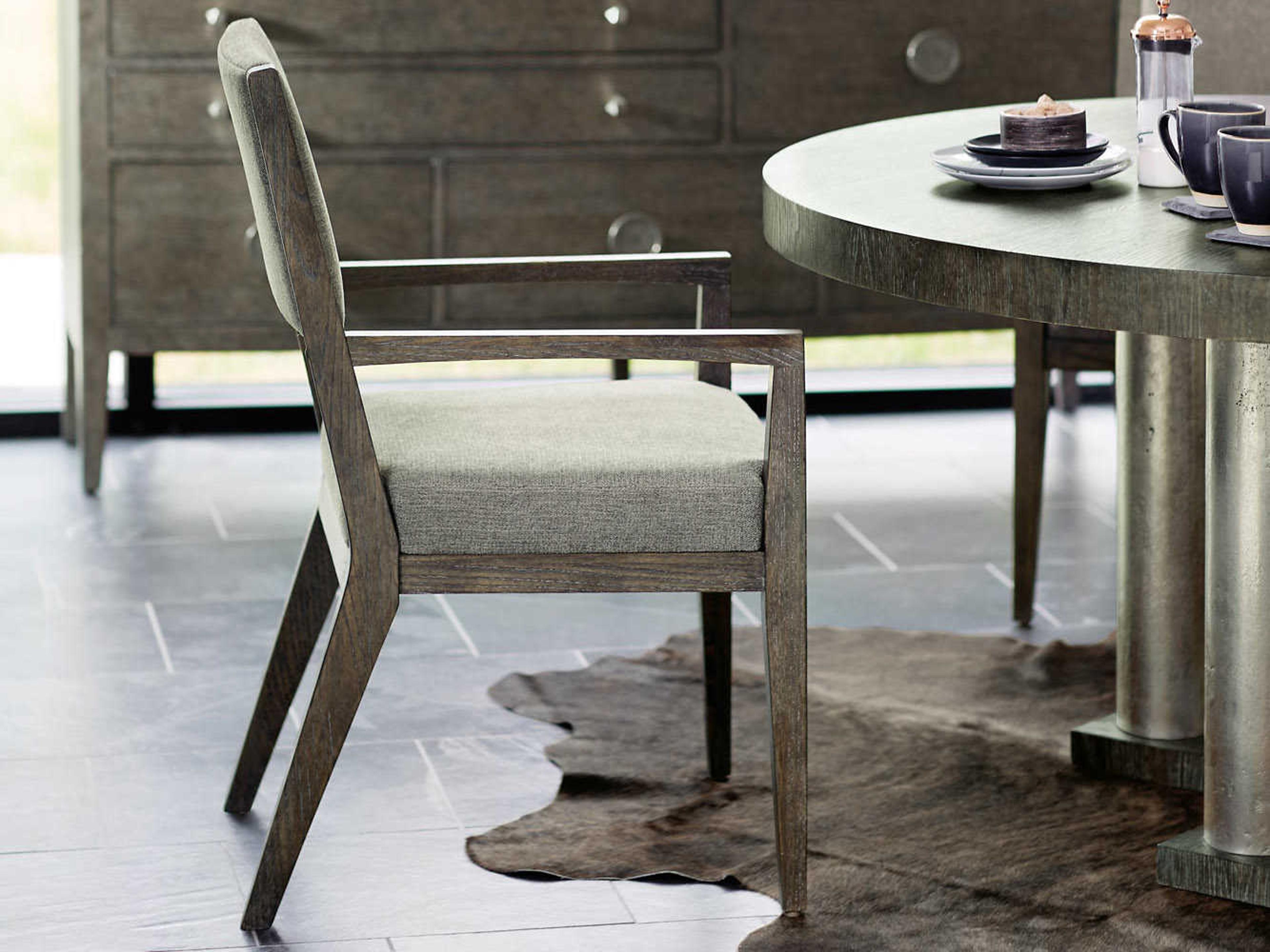 Bernhardt Linea Ash Wood Gray Upholstered Arm Dining Chair