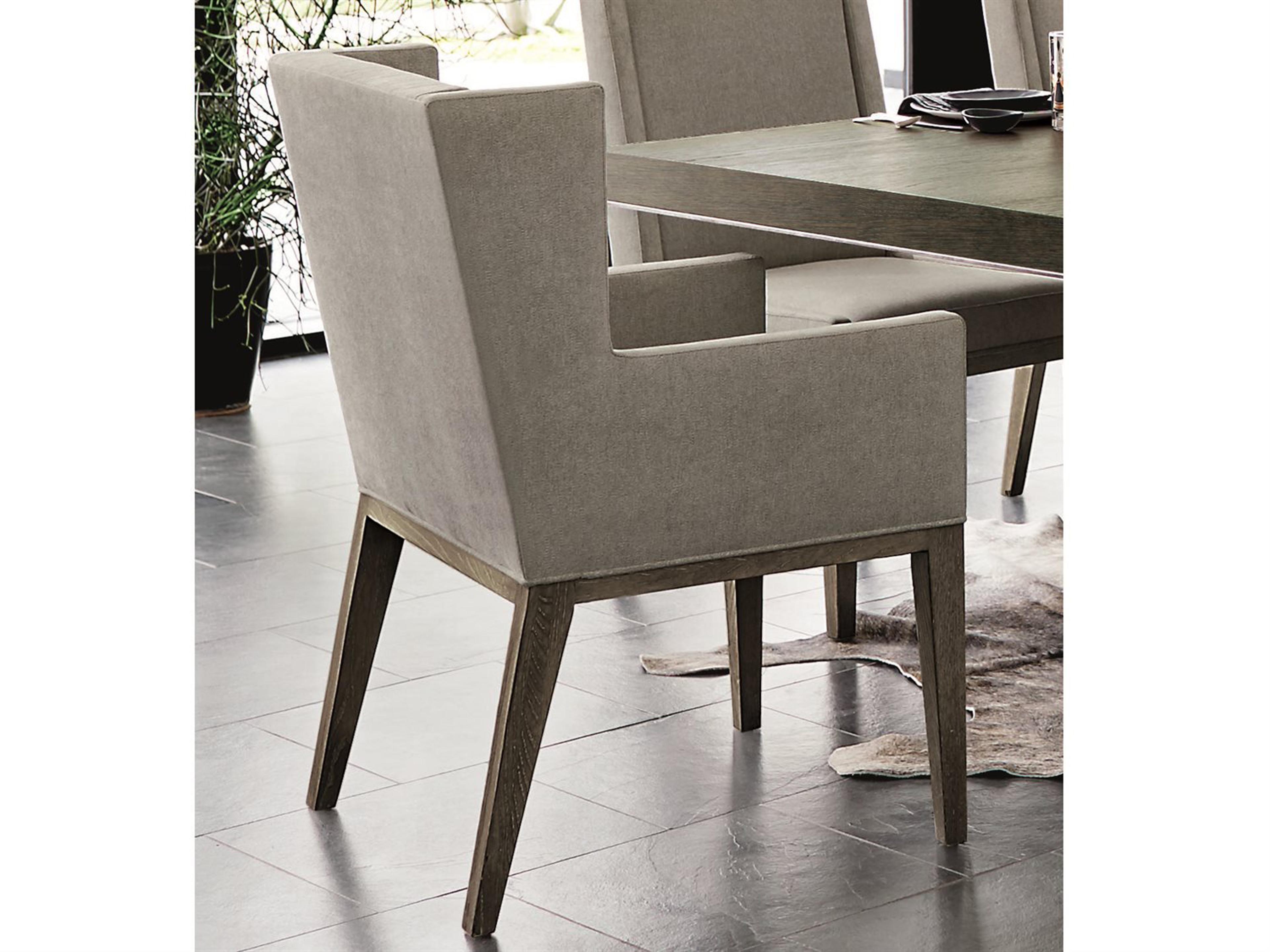 Bernhardt Linea Ash Wood Gray Upholstered Arm Dining Chair
