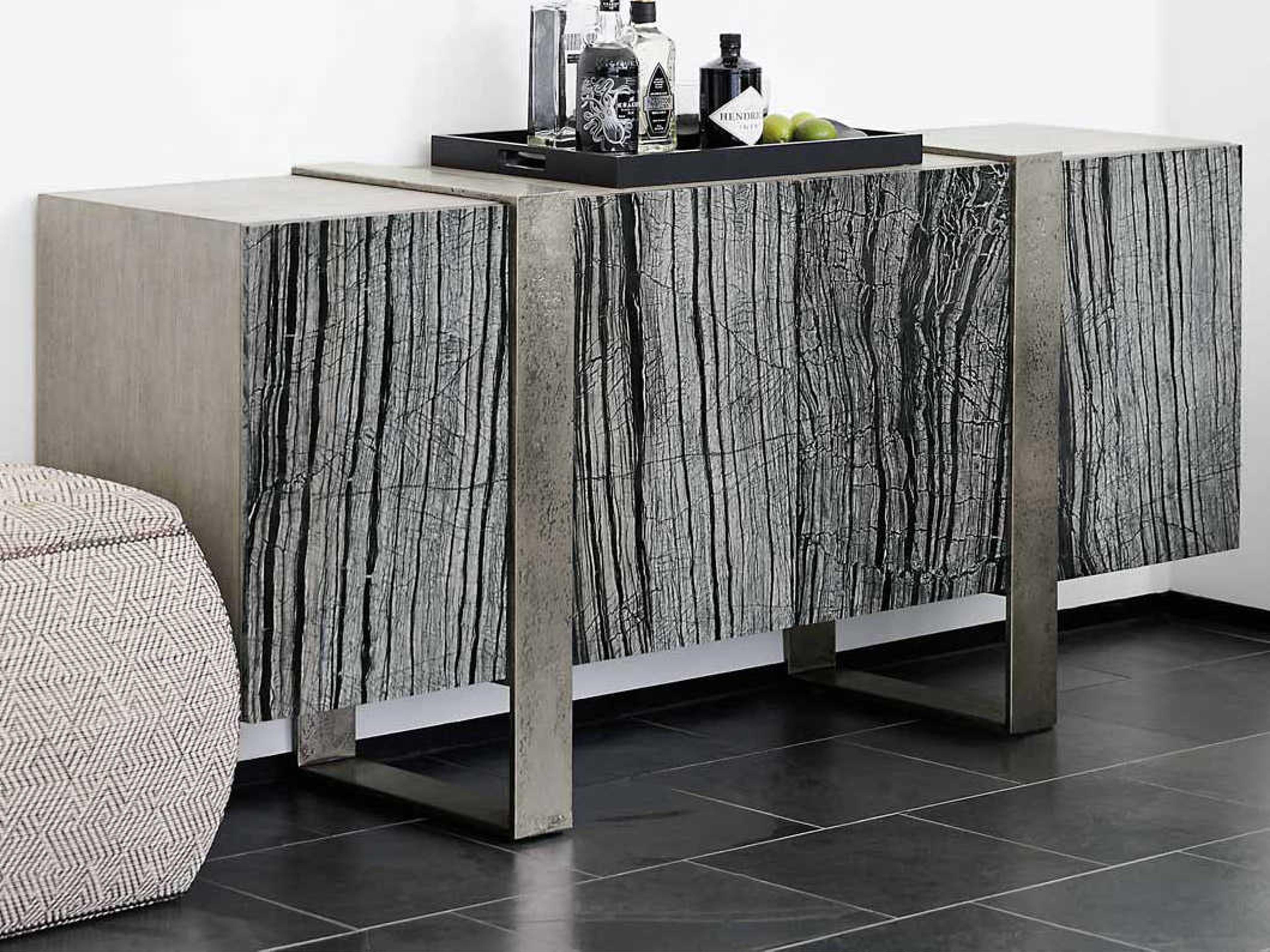 Bernhardt Linea 76" Solid Wood Black Forest Marble Textured Graphite Cerused Greige Entertainment Console Table