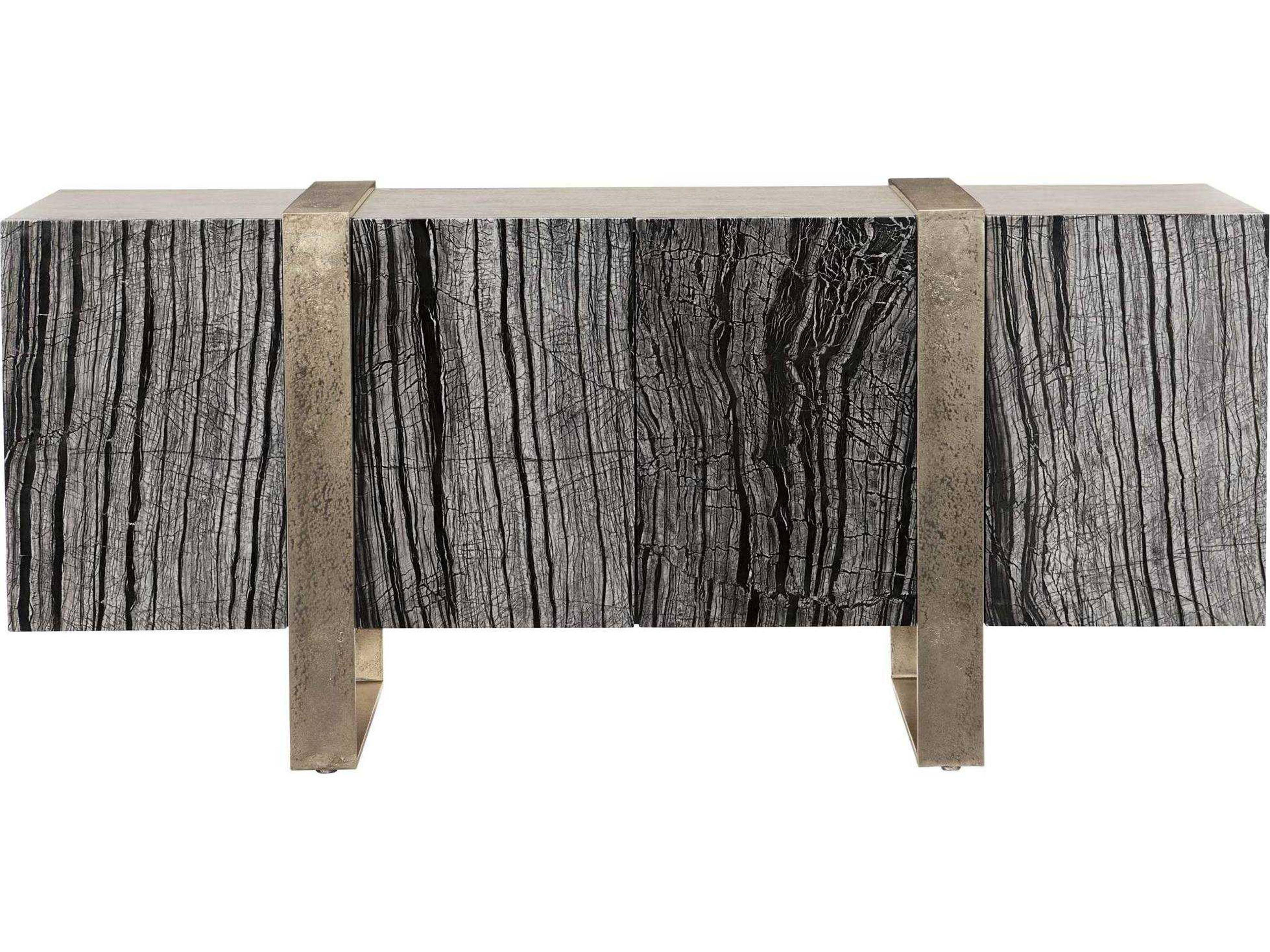 Bernhardt Linea 76" Solid Wood Black Forest Marble Textured Graphite Cerused Greige Entertainment Console Table