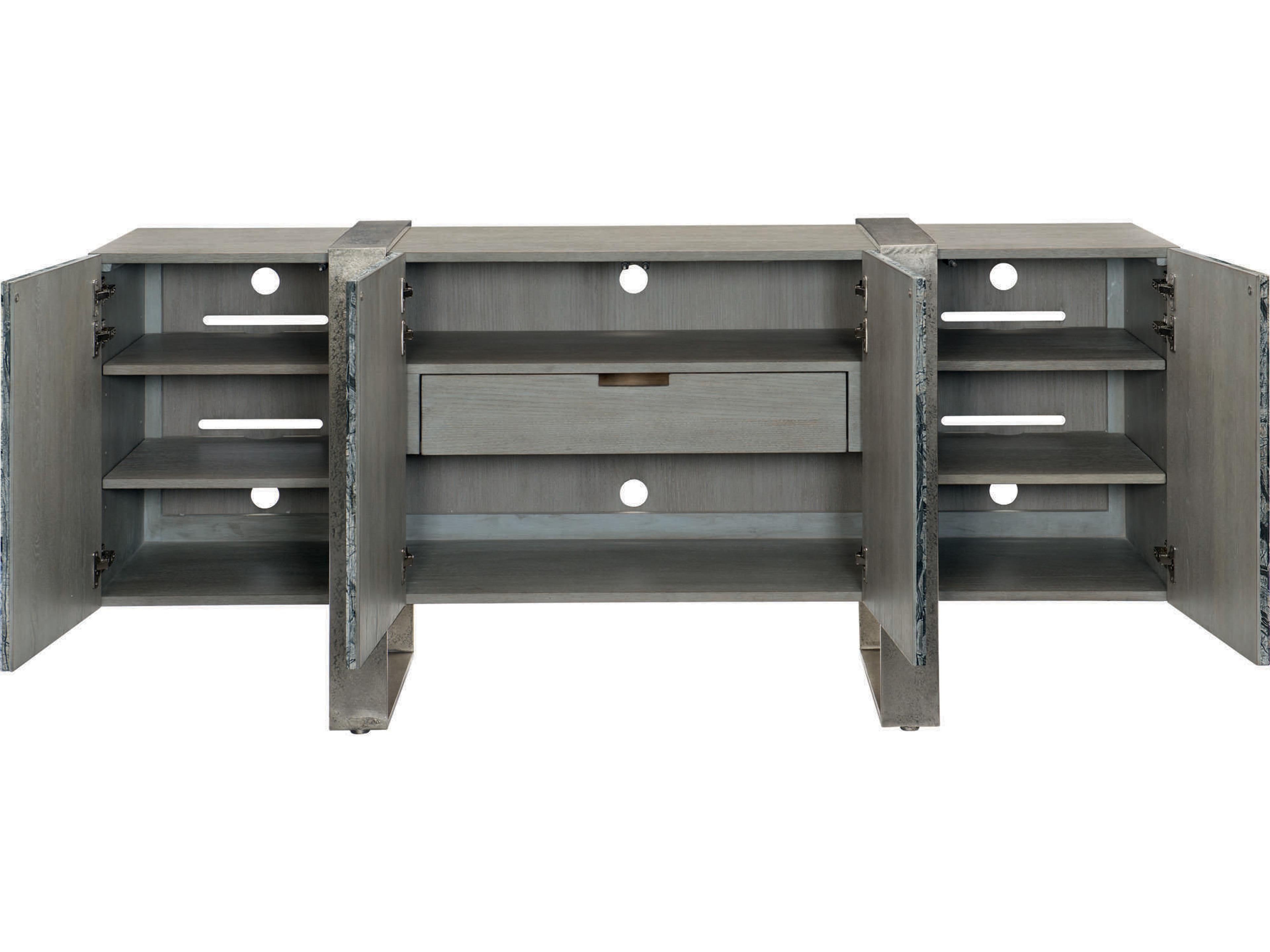 Bernhardt Linea 76" Solid Wood Black Forest Marble Textured Graphite Cerused Greige Entertainment Console Table