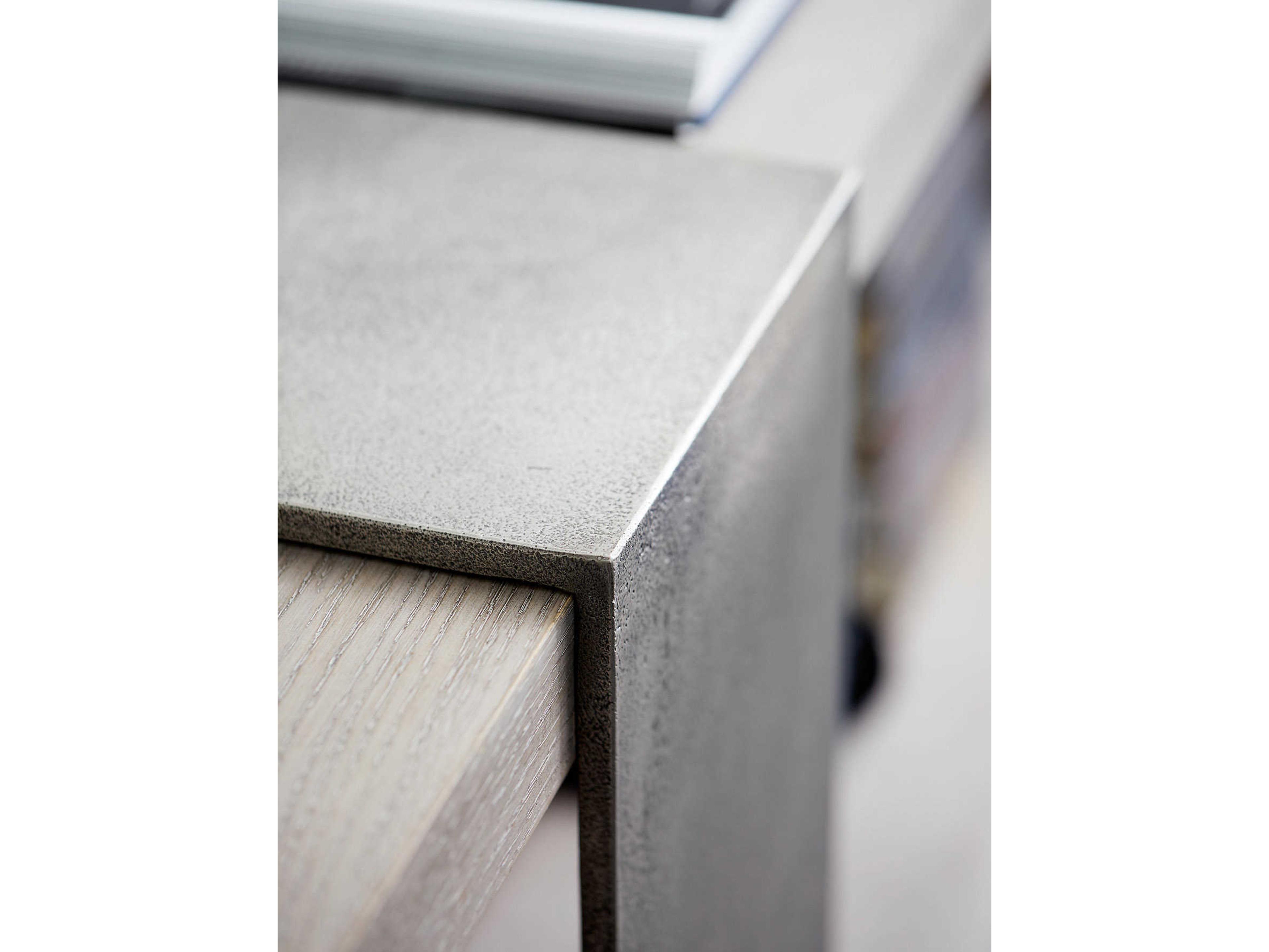 Bernhardt Linea Rectangular Wood Cerused Greige Textured Graphite Metal Console Table