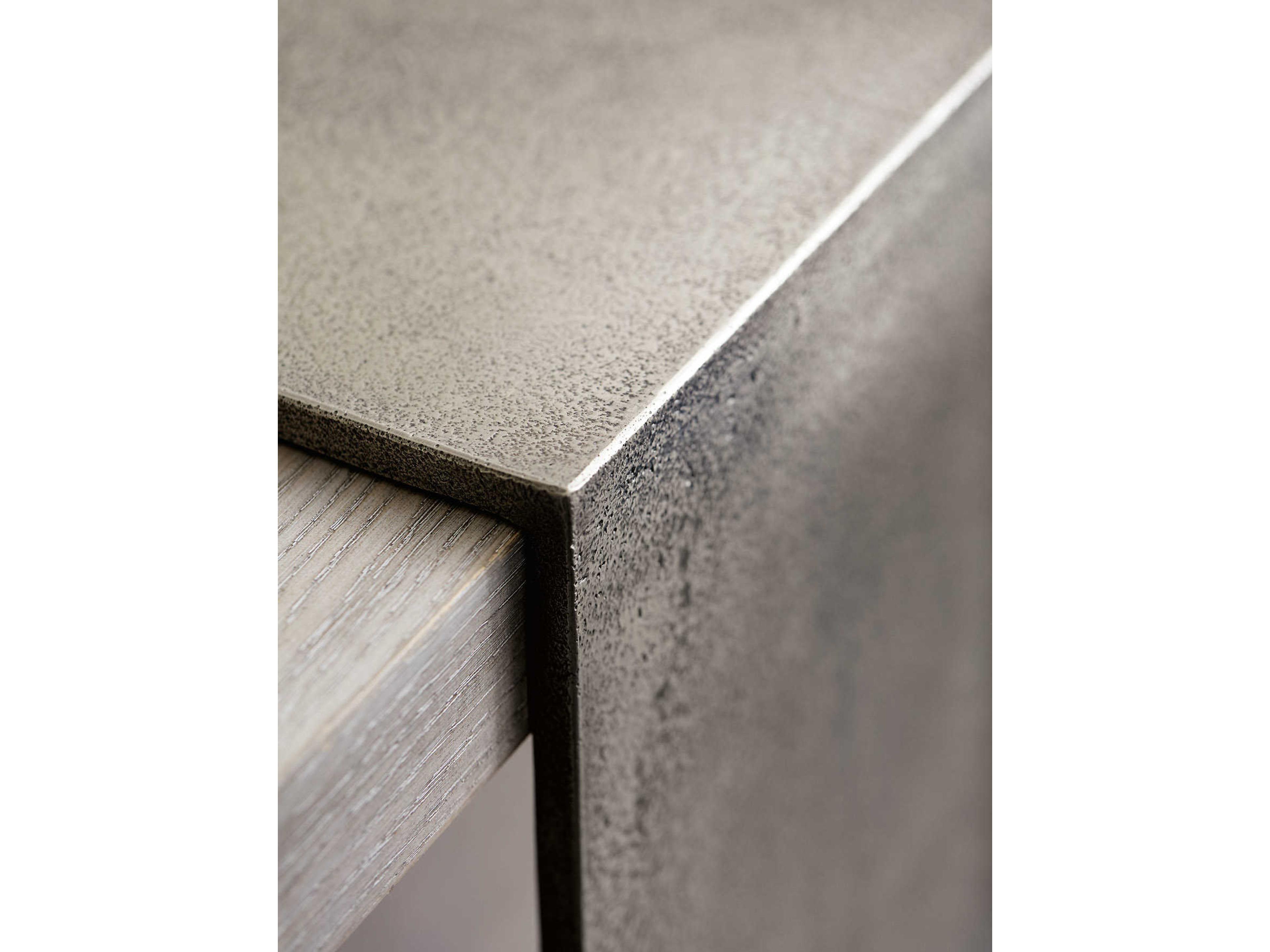 Bernhardt Linea Rectangular Wood Cerused Greige Textured Graphite Metal Console Table