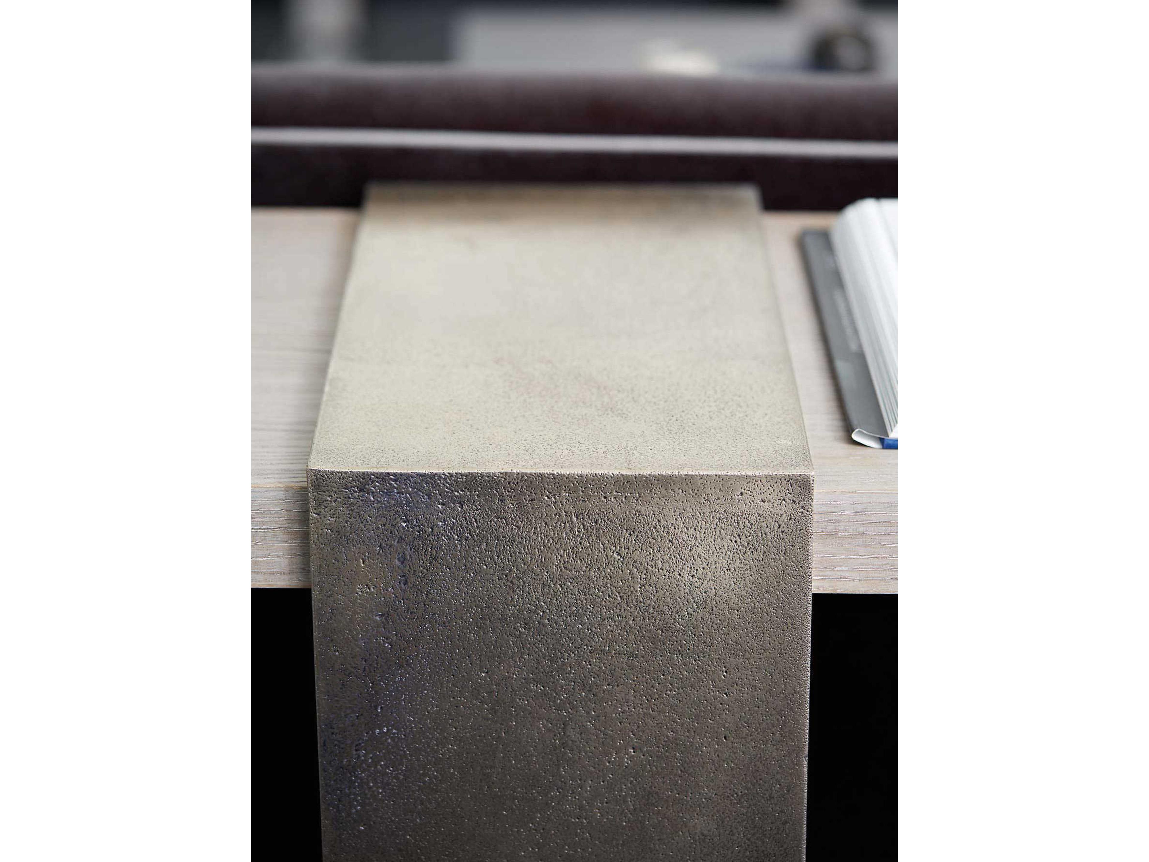 Bernhardt Linea Rectangular Wood Cerused Greige Textured Graphite Metal Console Table