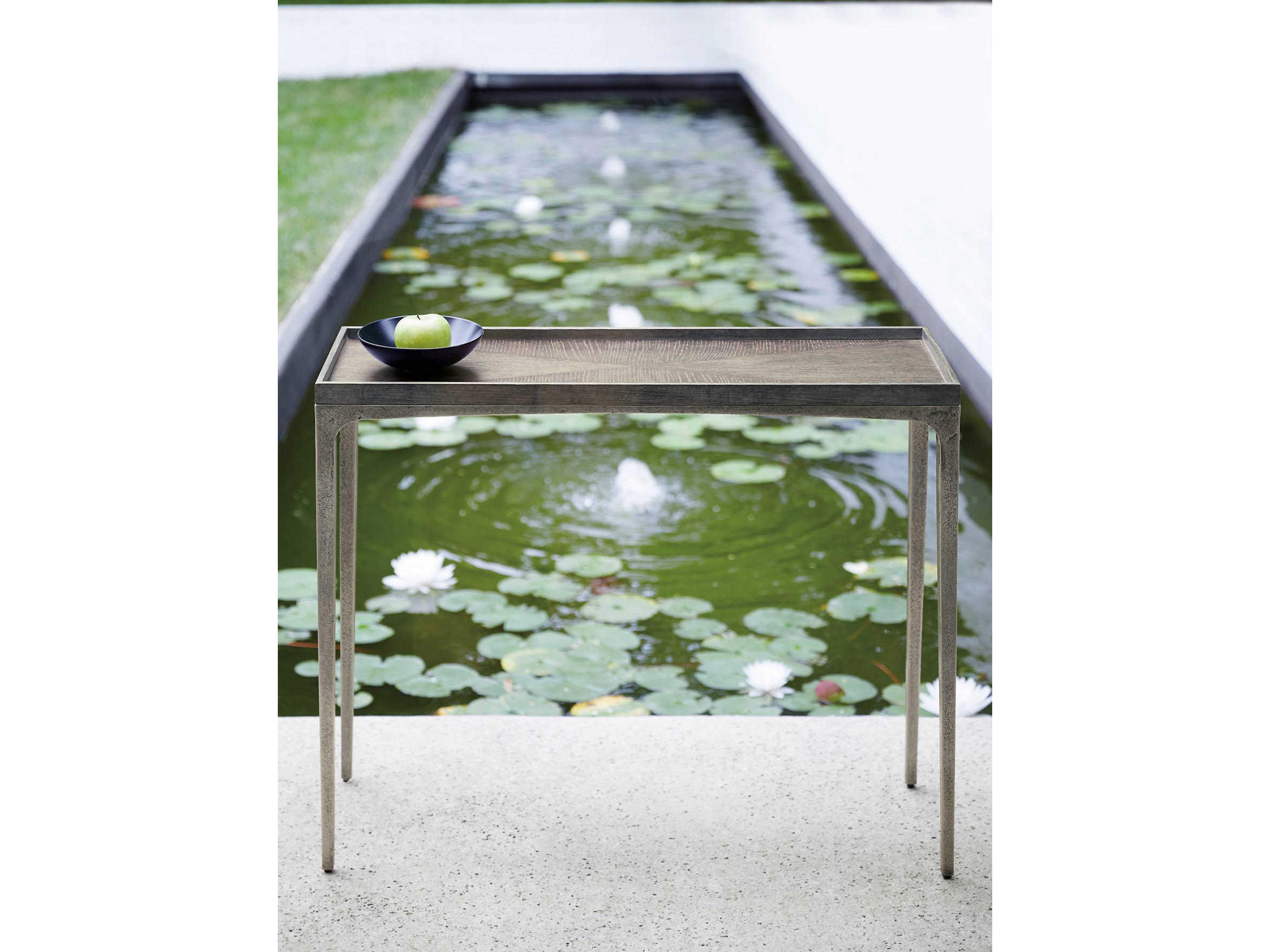 Bernhardt Linea Rectangular Cerused Charcoal Textured Graphite Metal Console Table