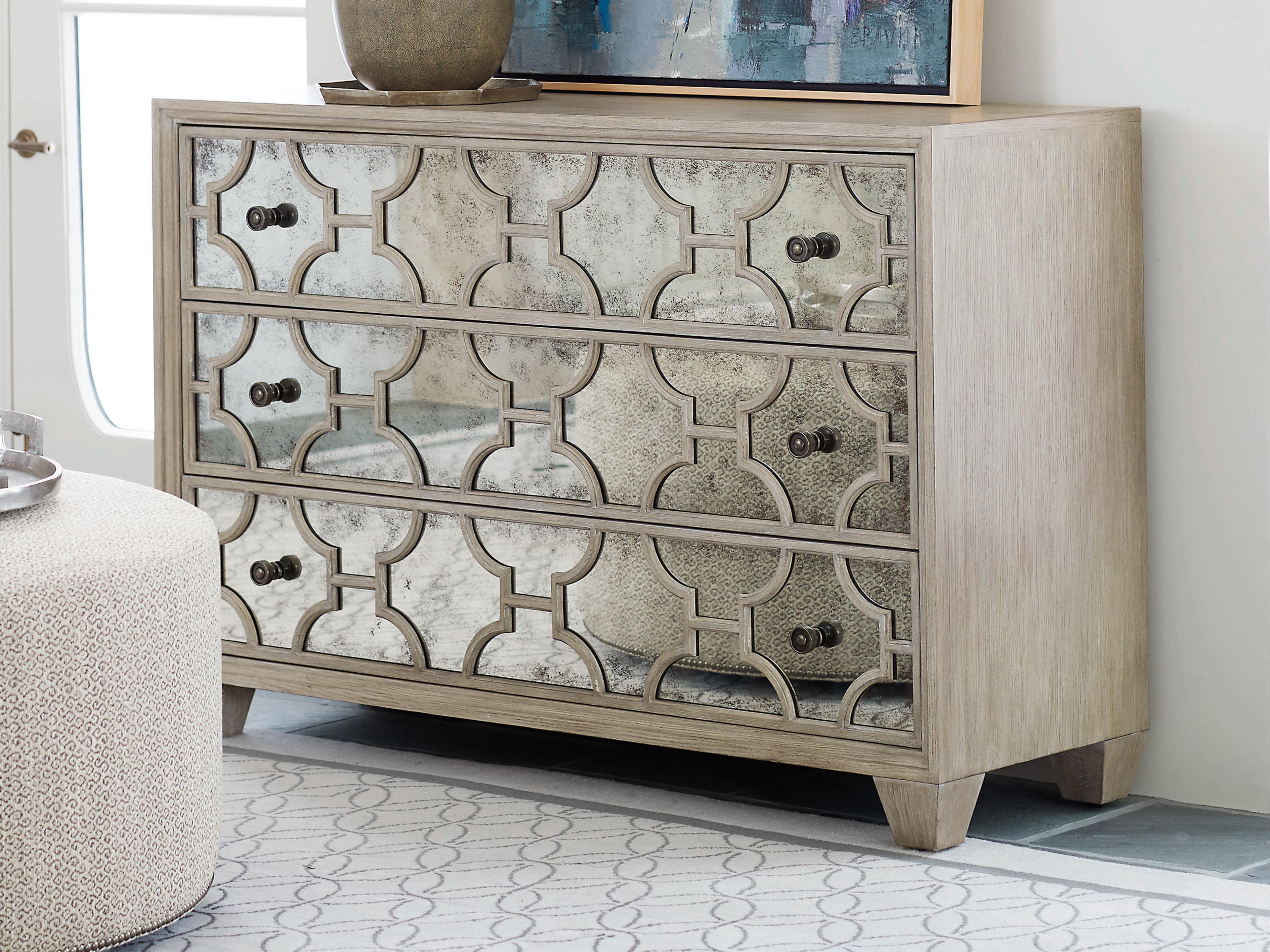 Bernhardt Santa Barbara 3-Drawers Sandstone Mirrored Brown Oak Wood Accent Chest