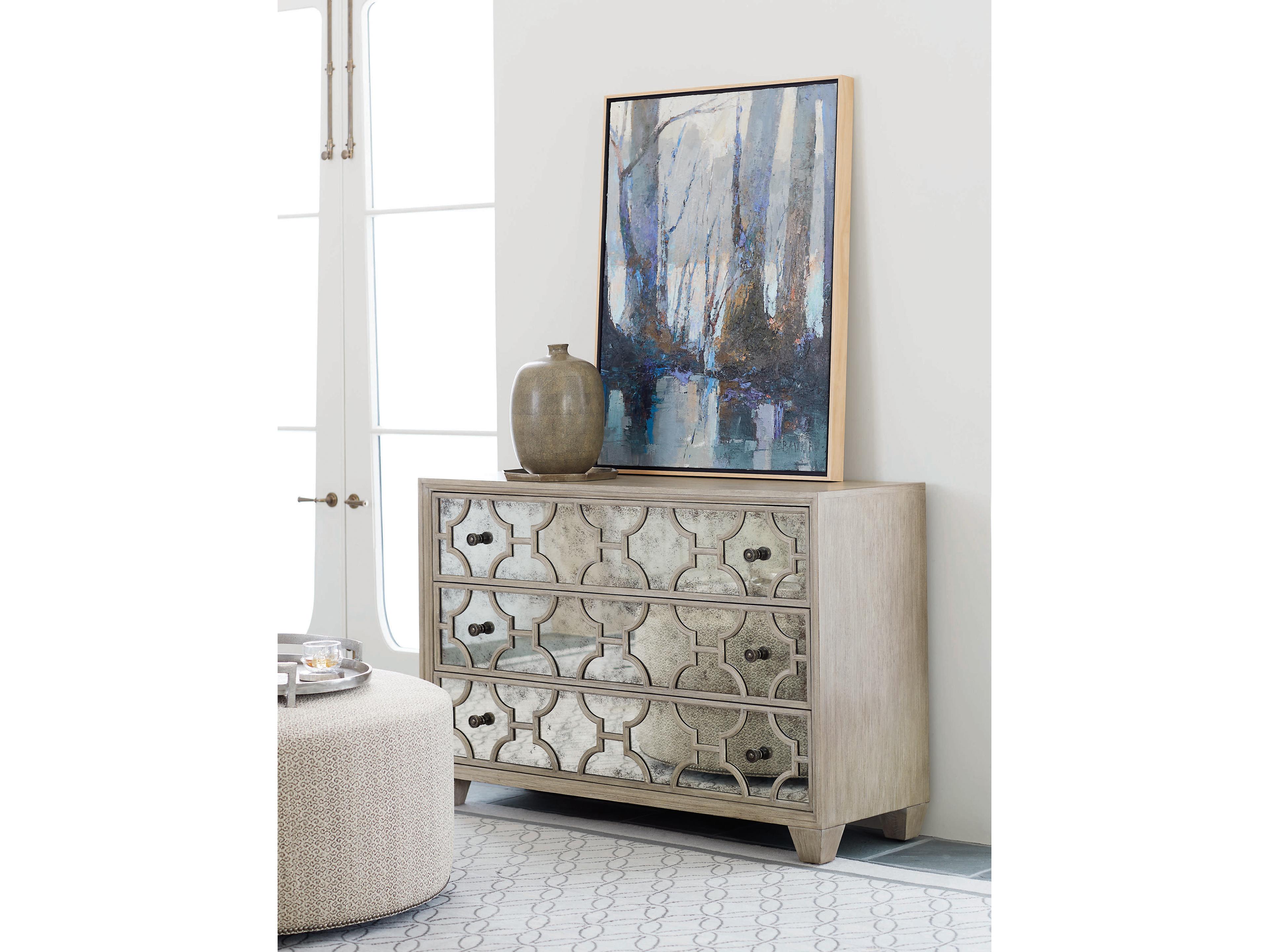 Bernhardt Santa Barbara 3-Drawers Sandstone Mirrored Brown Oak Wood Accent Chest