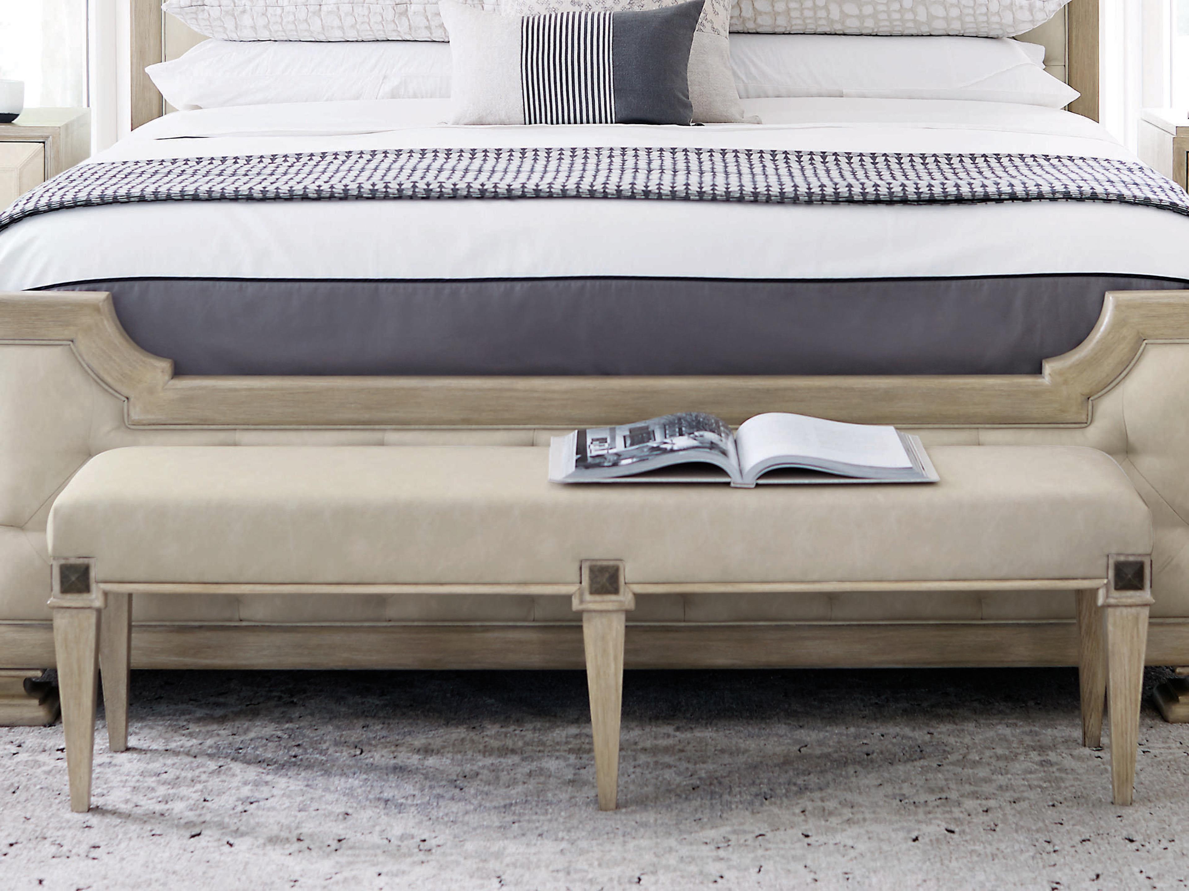 Bernhardt Santa Barbara Sandstone Vintage Nickel Metal Beige Upholstered Accent Bench