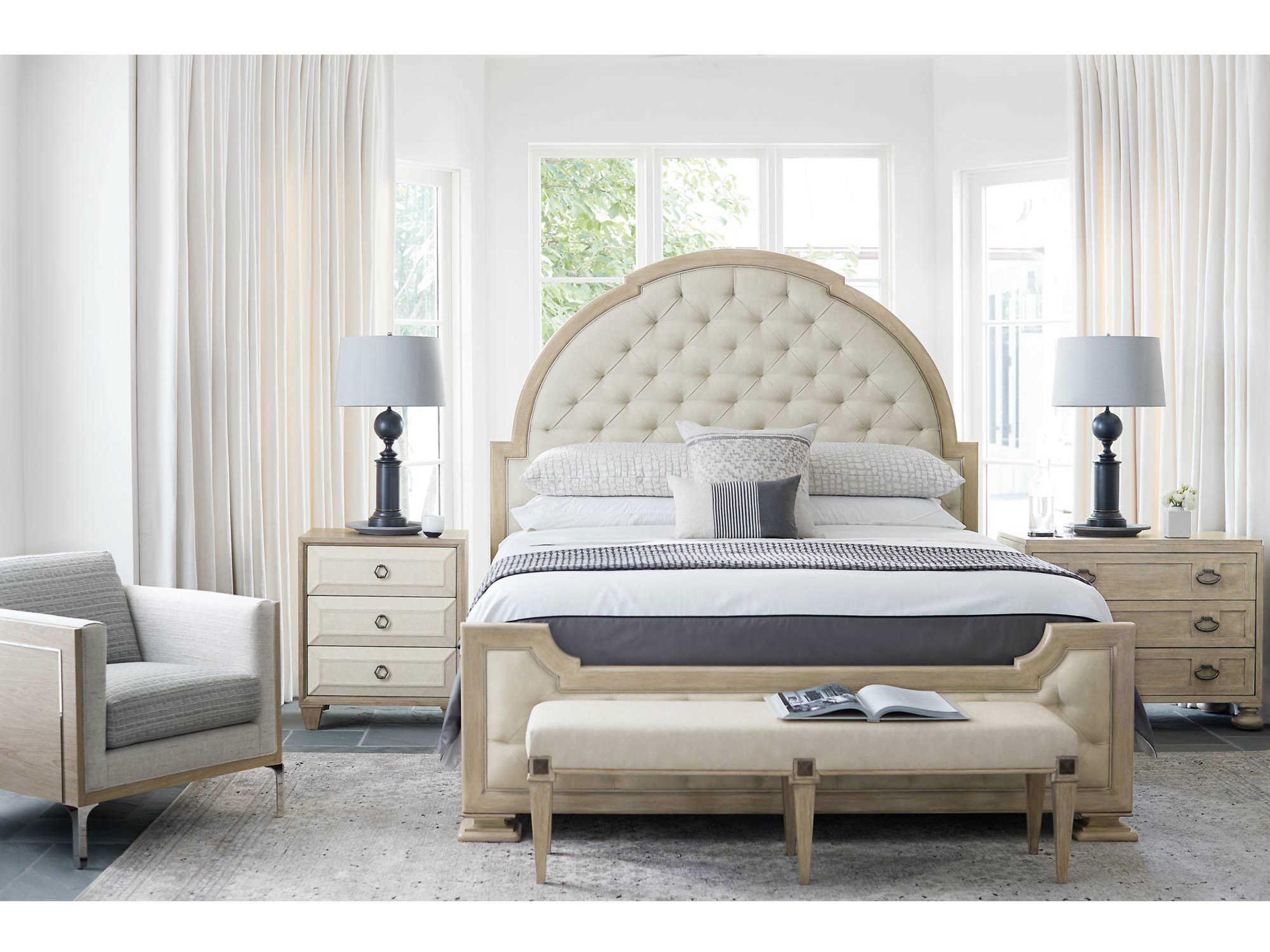 Bernhardt Santa Barbara Sandstone Vintage Nickel Metal Beige Upholstered Accent Bench