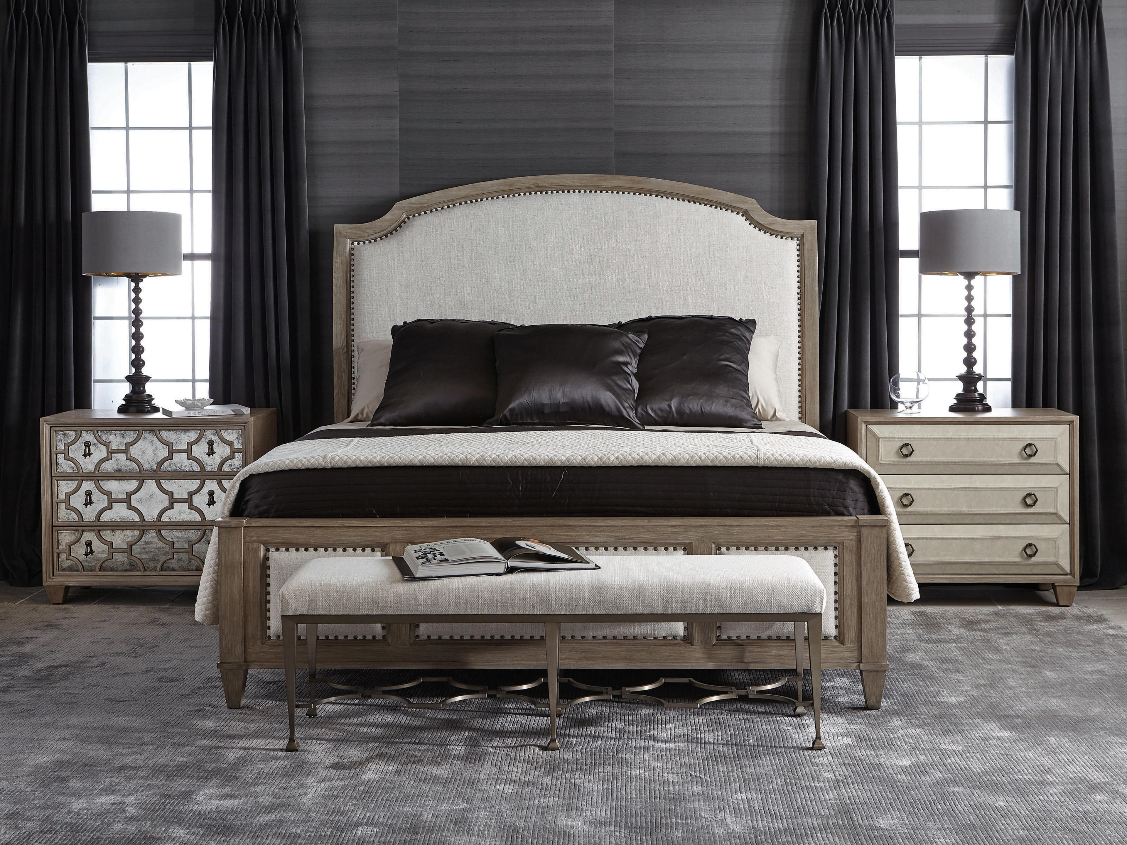 Bernhardt Santa Barbara Sandstone Vintage Nickel Metal Beige Upholstered Accent Bench