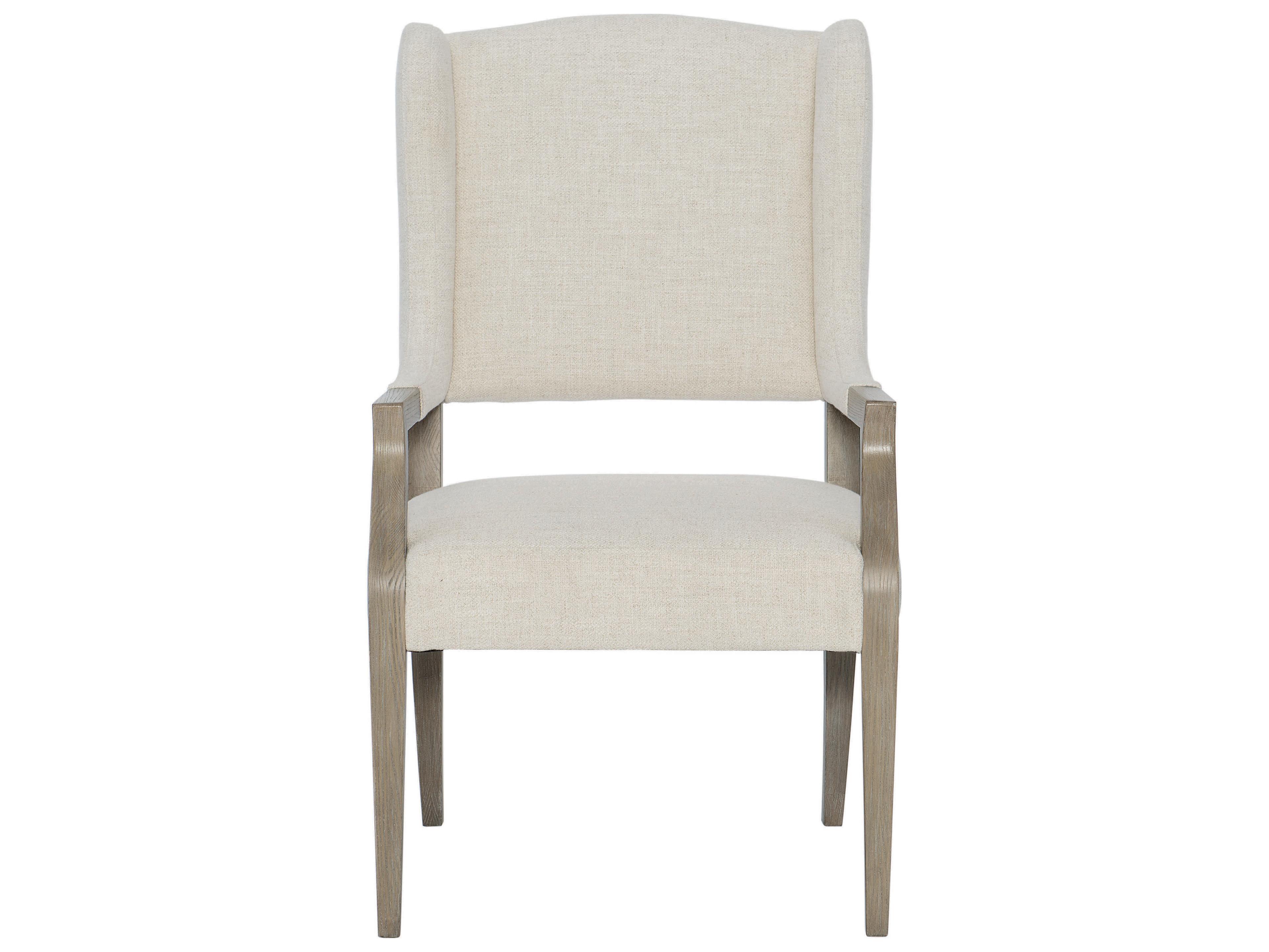 Santa Barbara Oak Wood White Upholstered Arm Dining Chair