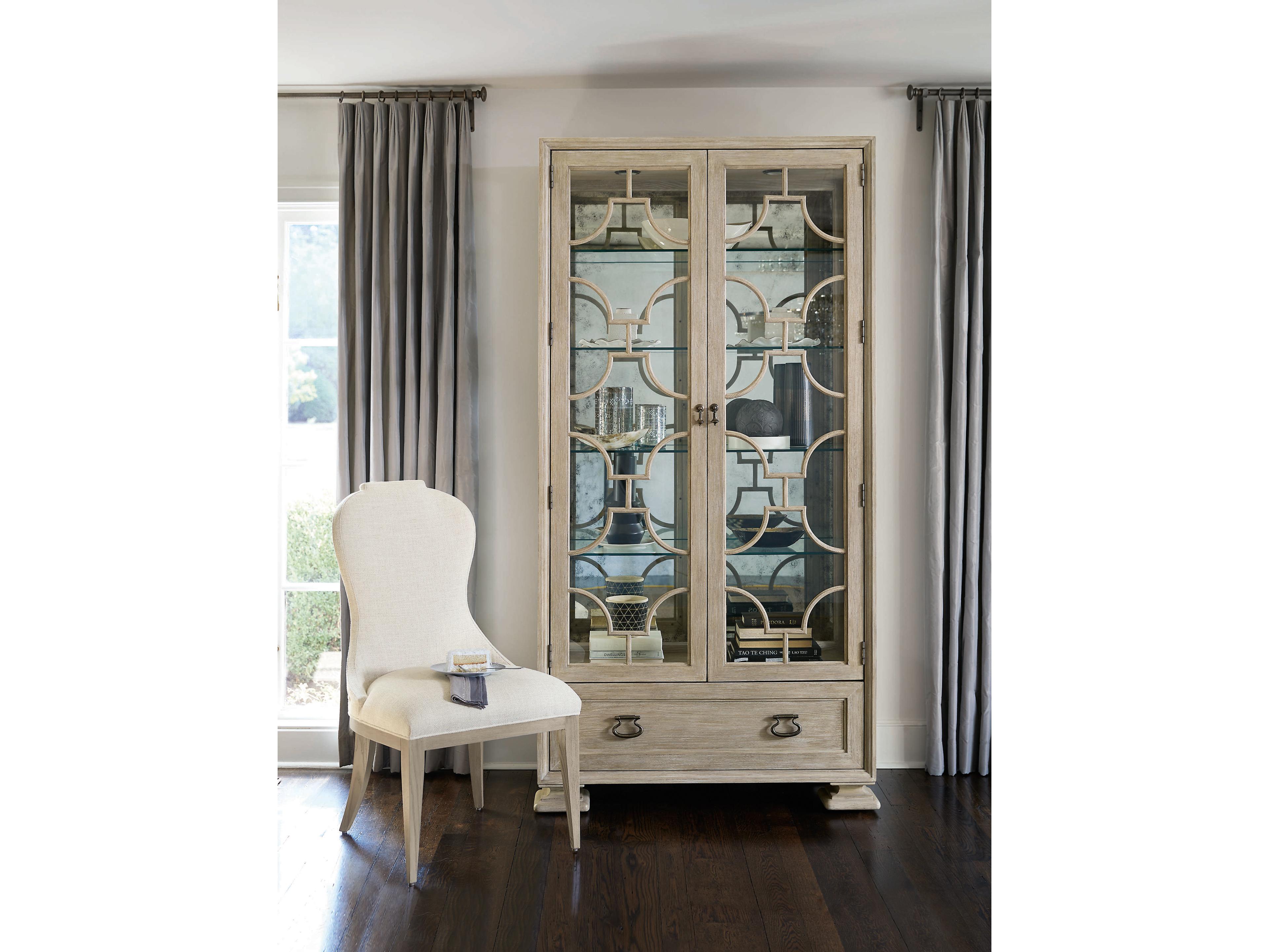 Bernhardt Santa Barbara Oak Wood Beige Upholstered Side Dining Chair