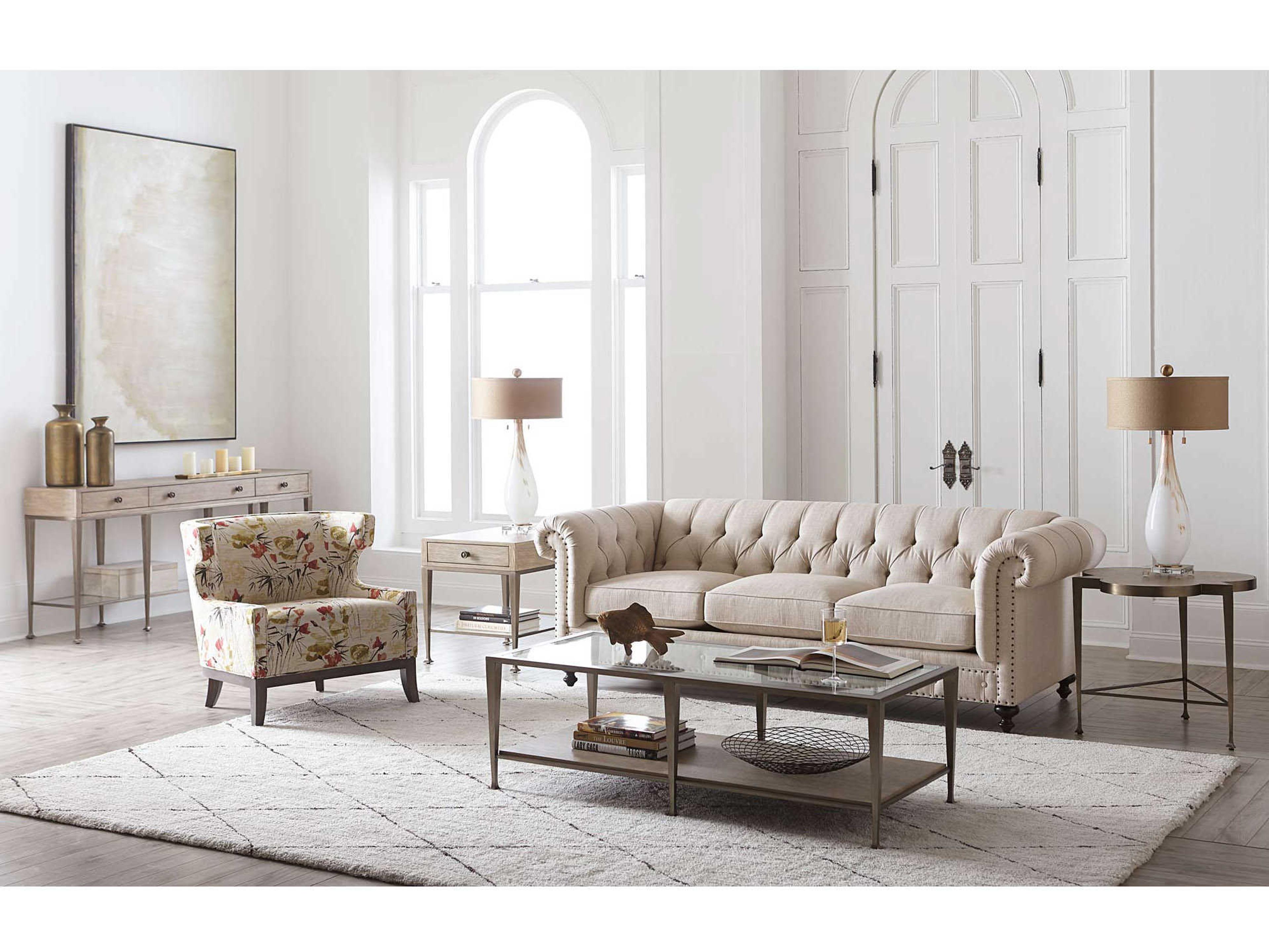 Bernhardt Santa Barbara Rectangular Wood Sandstone Vintage Nickel Metal Console Table