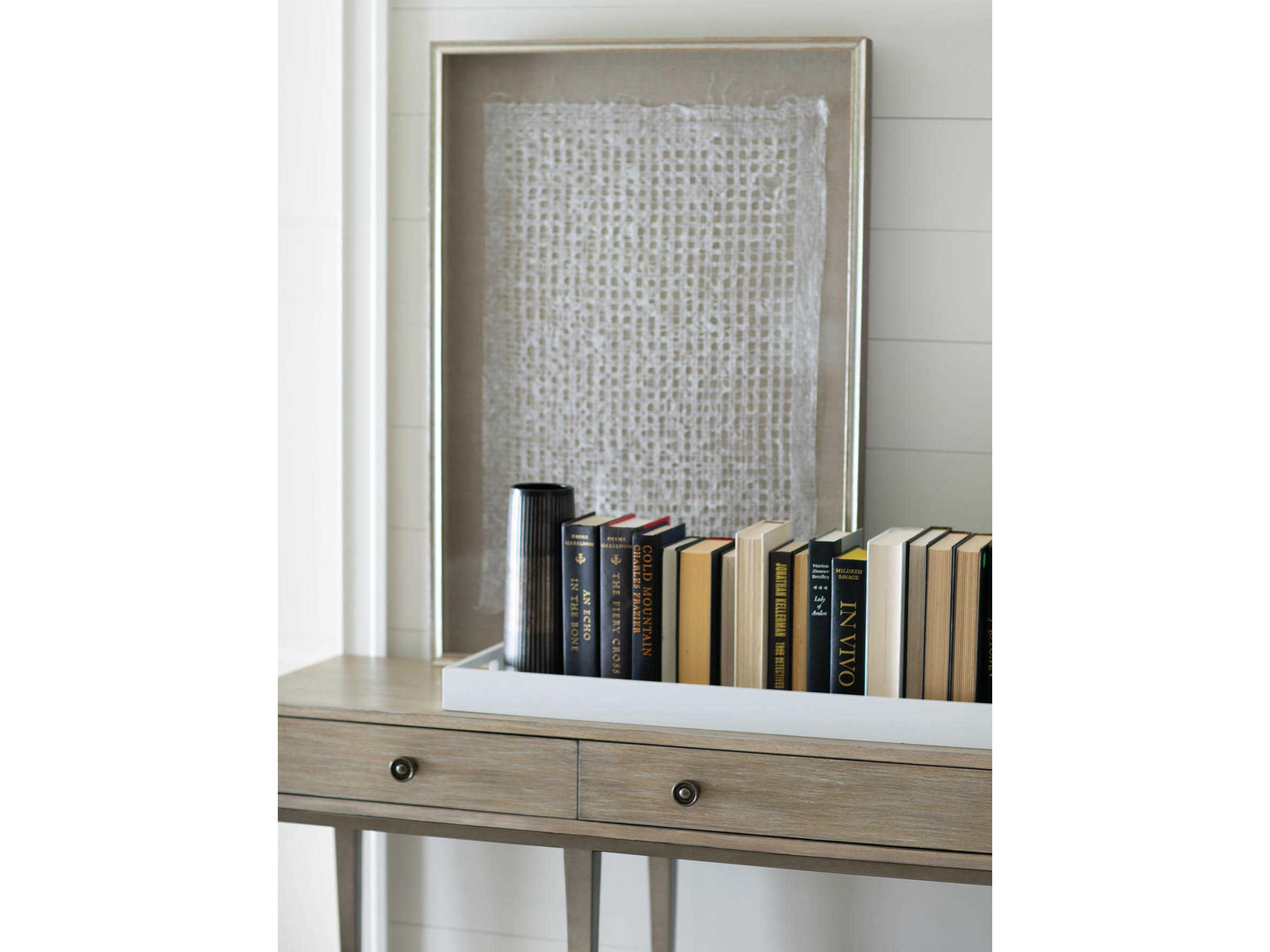 Bernhardt Santa Barbara Rectangular Wood Sandstone Vintage Nickel Metal Console Table