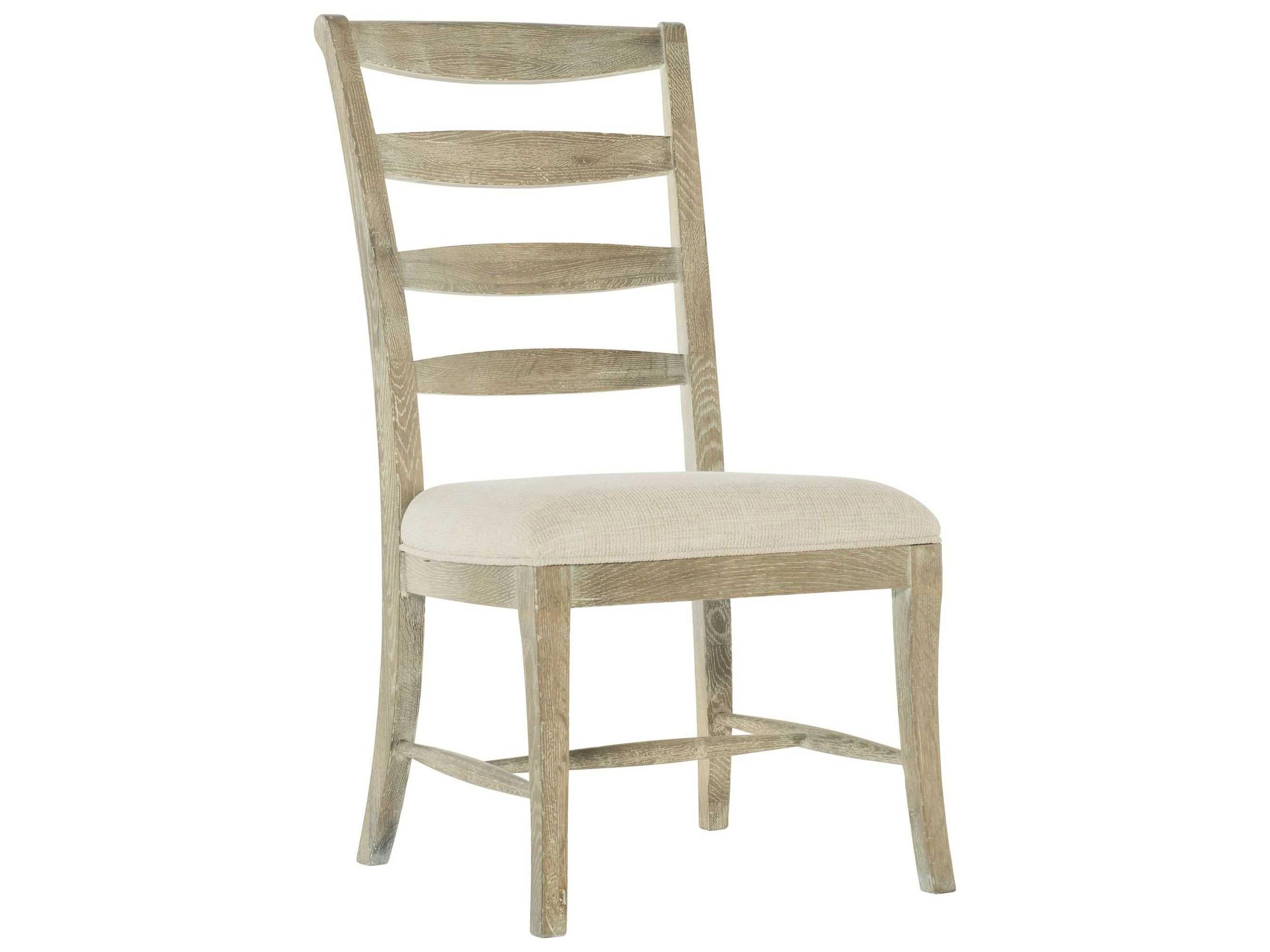 Rustic Patina Oak Wood Beige Upholstered Side Dining Chair