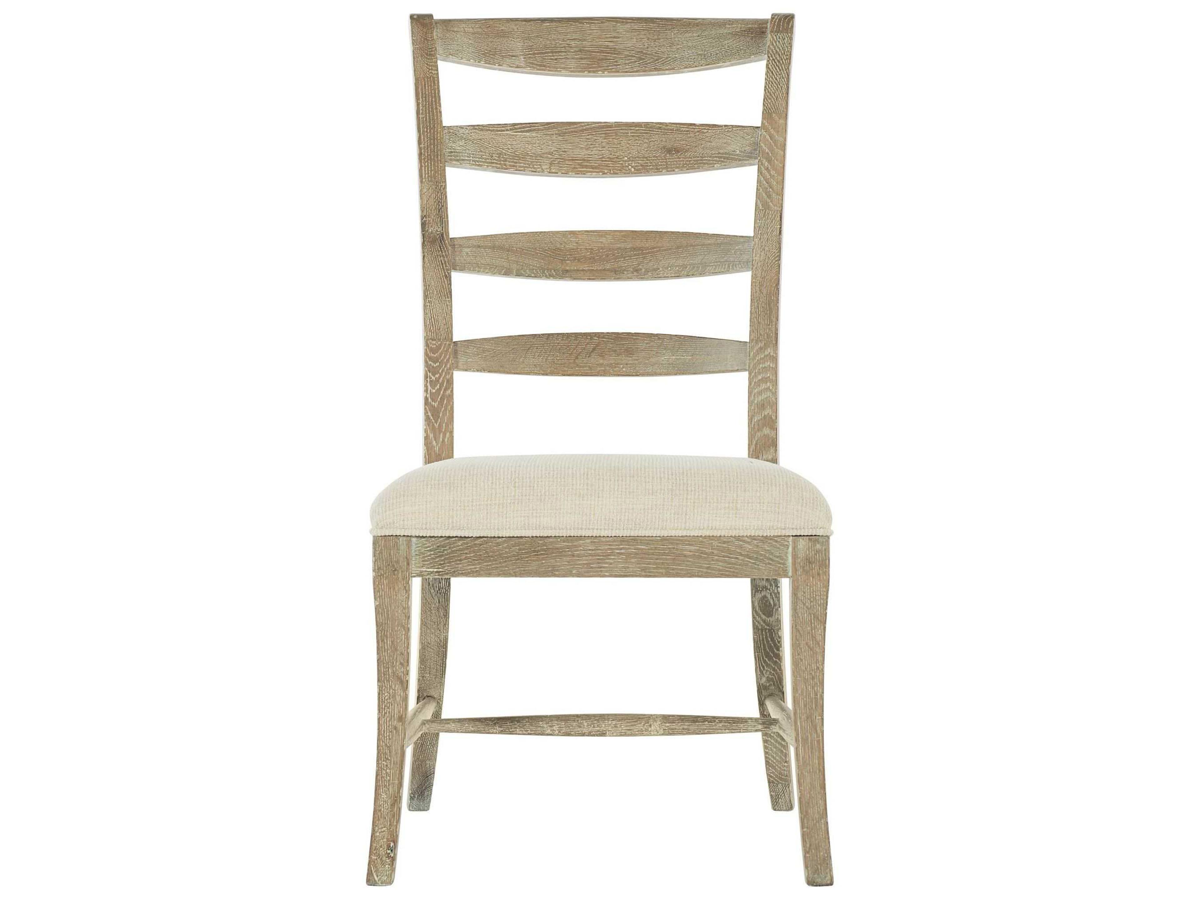Bernhardt Rustic Patina Oak Wood Beige Upholstered Side Dining Chair