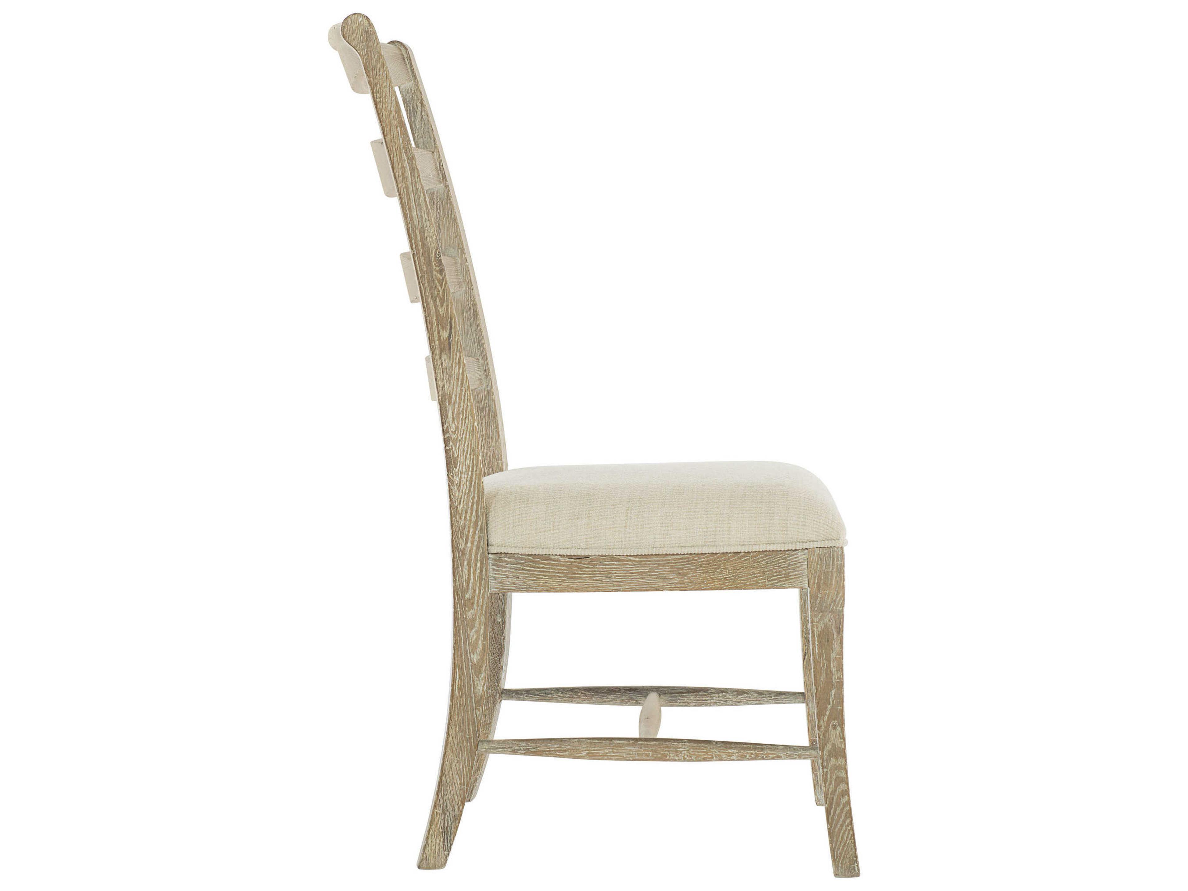 Bernhardt Rustic Patina Oak Wood Beige Upholstered Side Dining Chair