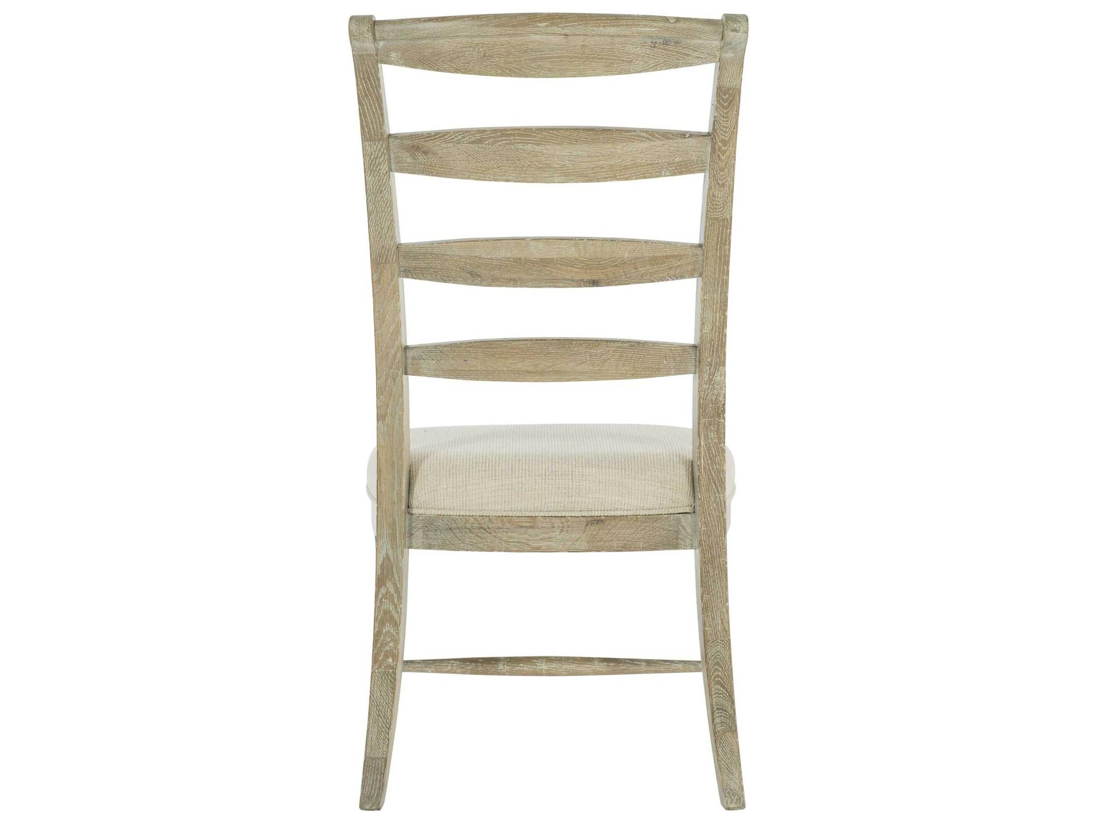 Bernhardt Rustic Patina Oak Wood Beige Upholstered Side Dining Chair