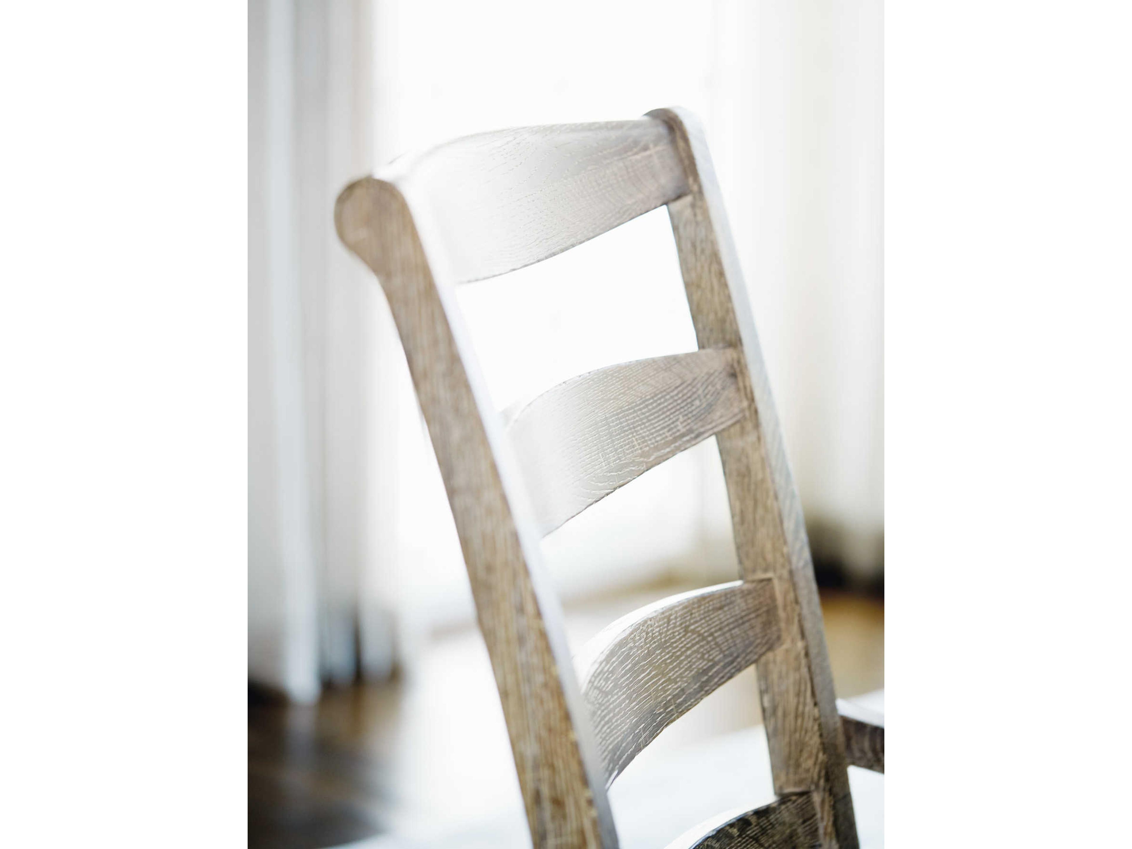 Bernhardt Rustic Patina Oak Wood Beige Upholstered Side Dining Chair